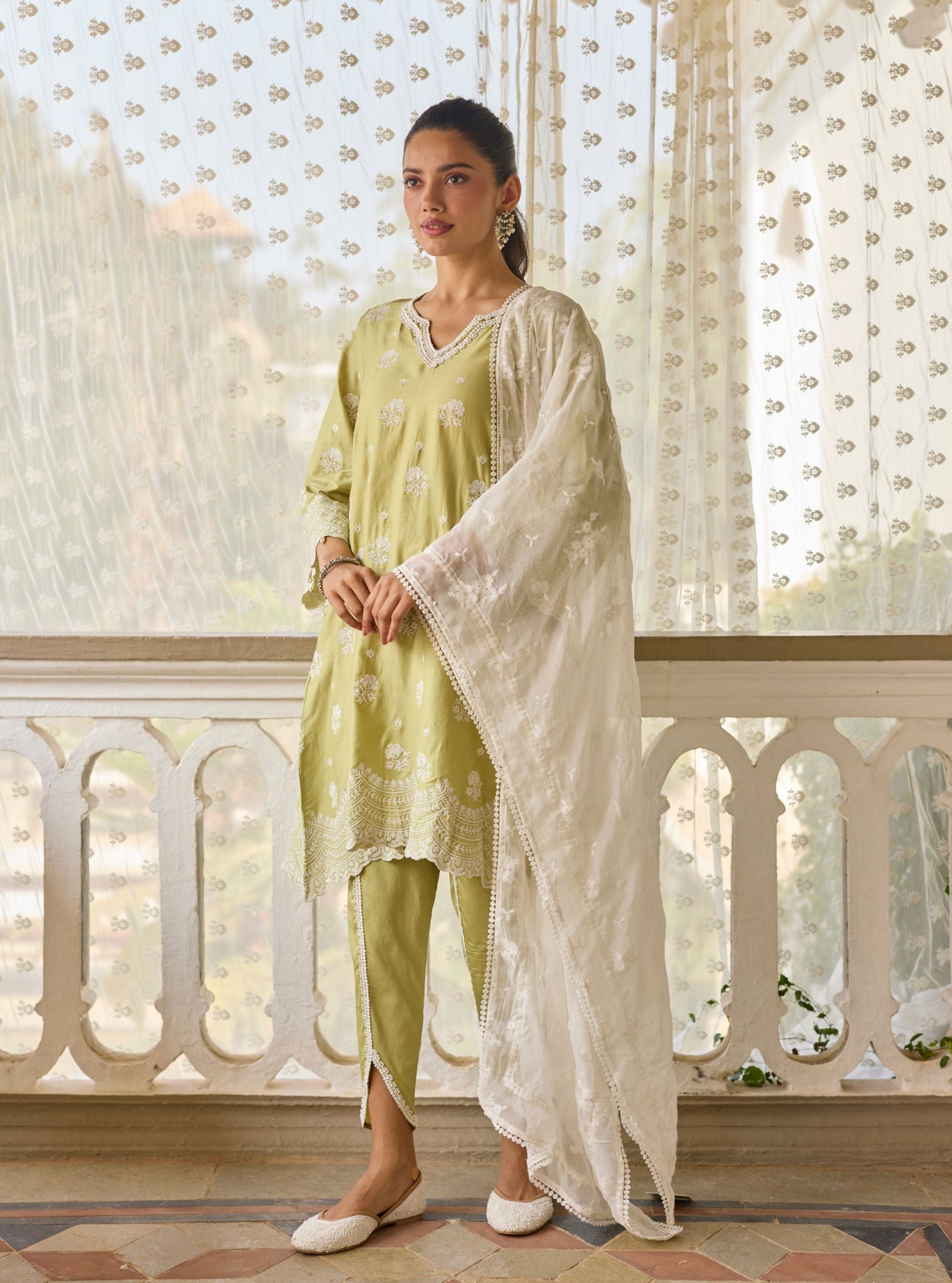 Hemangi Pima Satin Lime Green Kurta Set