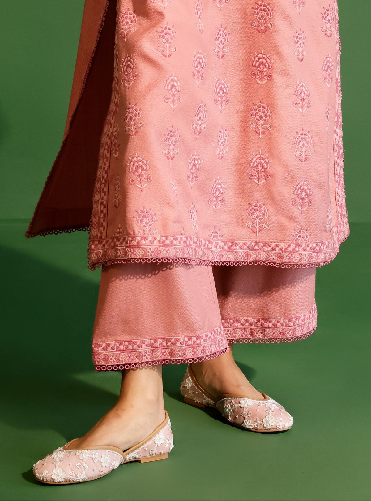 MULMUL SHARVIL PINK EMBROIDERED KURTA-PANT SET