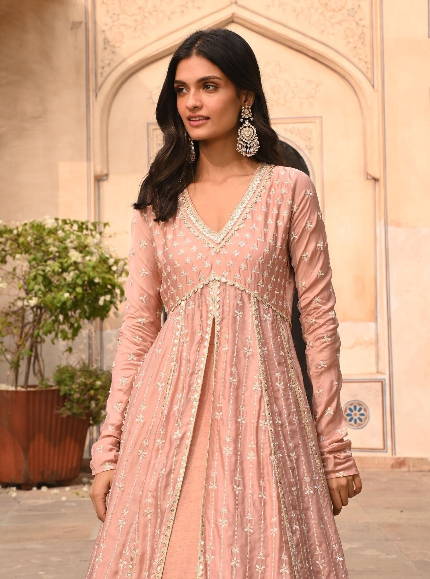 Majhi Luxe Tissue Light Pink Anarkali Kurta Set
