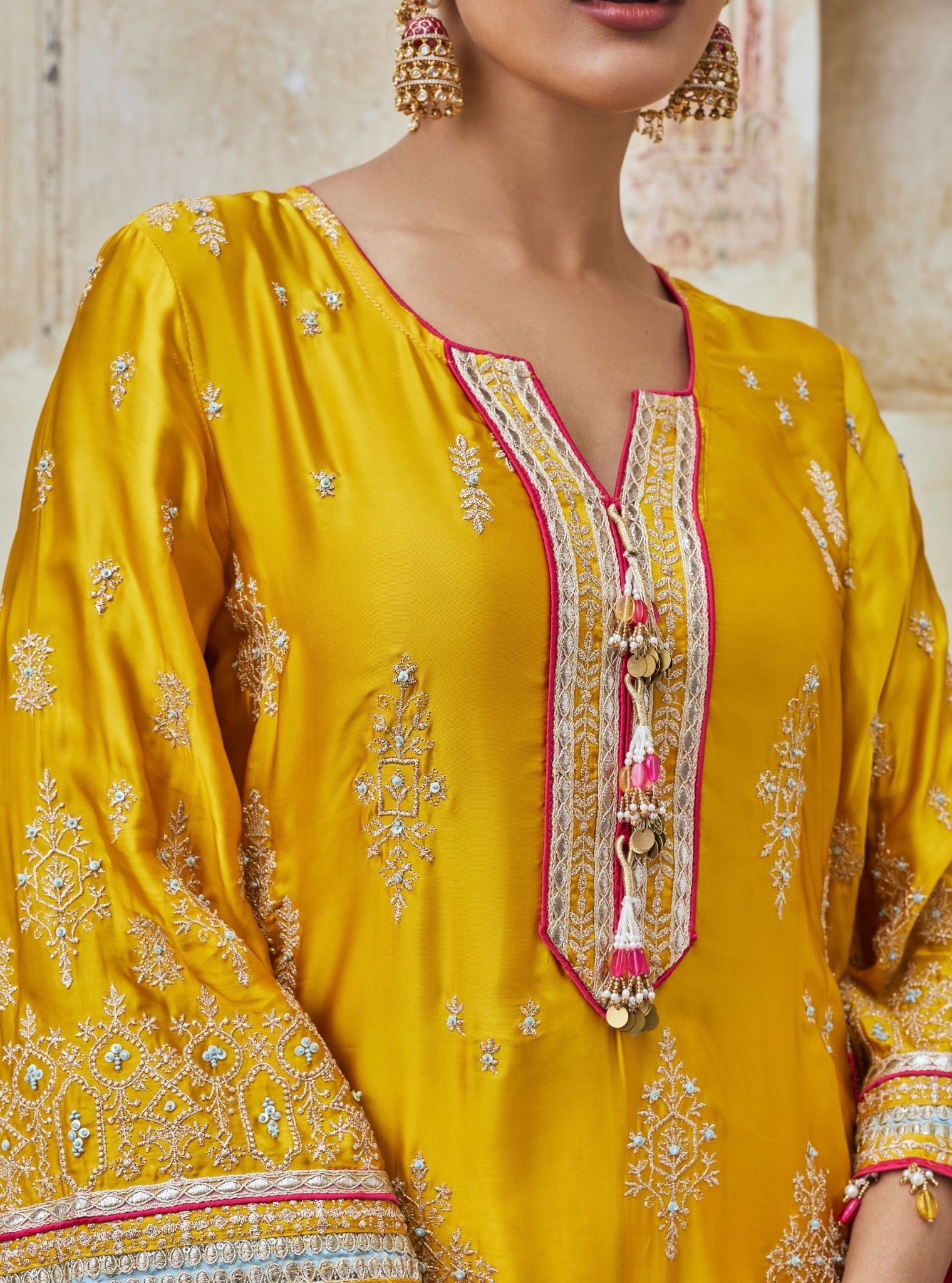 Jaani Cupro Satin Mustard Kurta Set