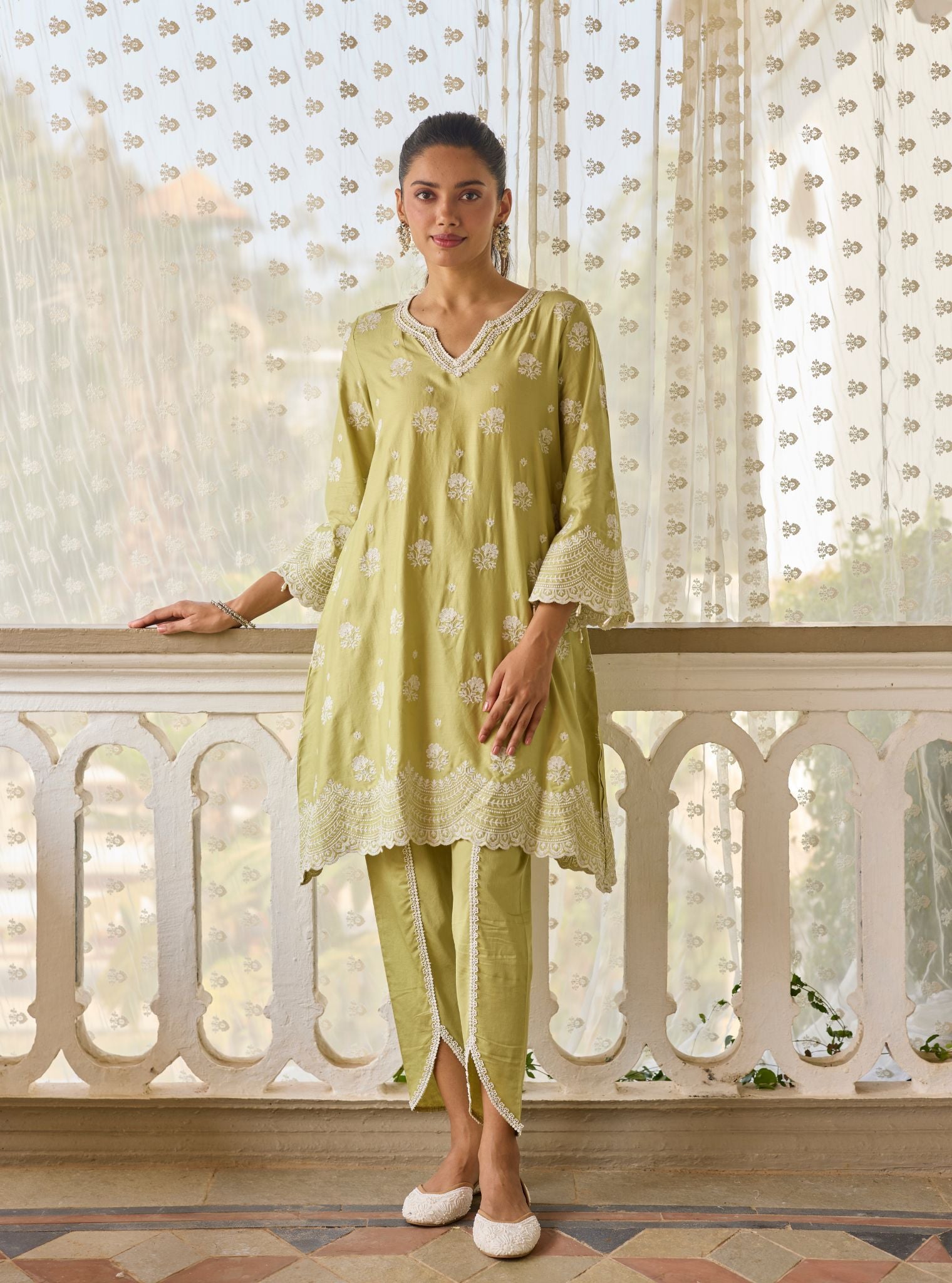 Hemangi Pima Satin Lime Green Kurta Set