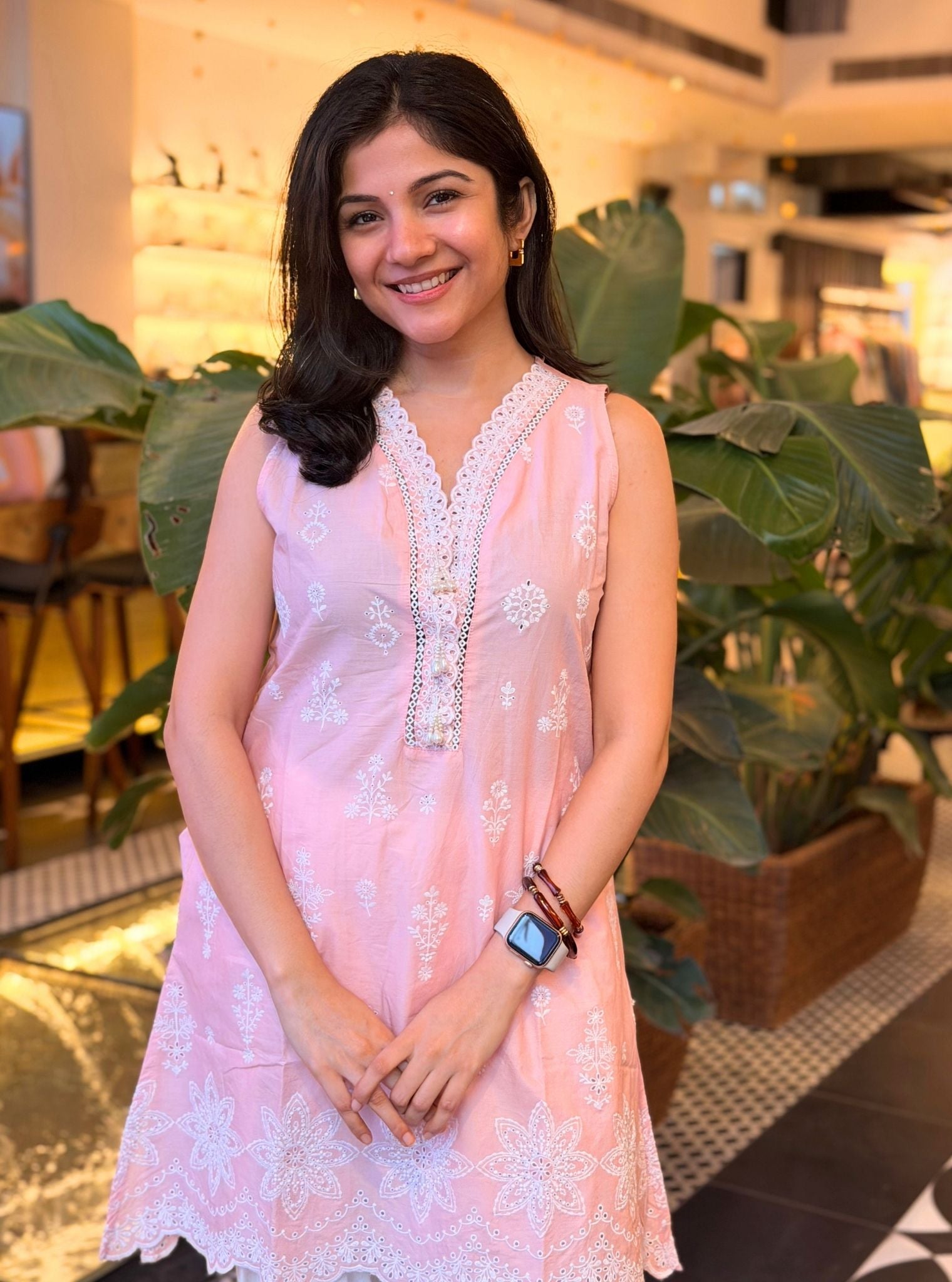 Zoa Supima Cotton Pink Kurta With Viona White Farshi Salwar