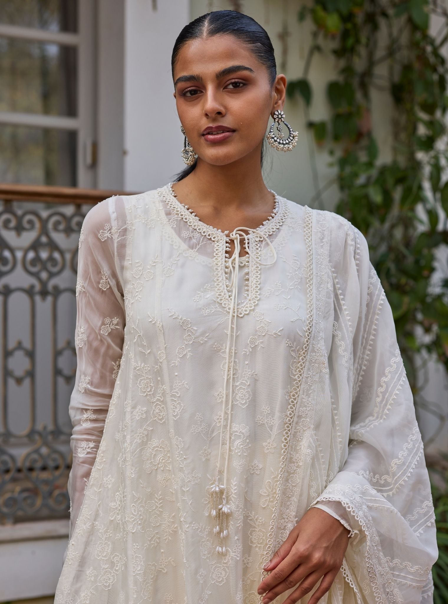 Karoa Organza Off White Anarkali Set