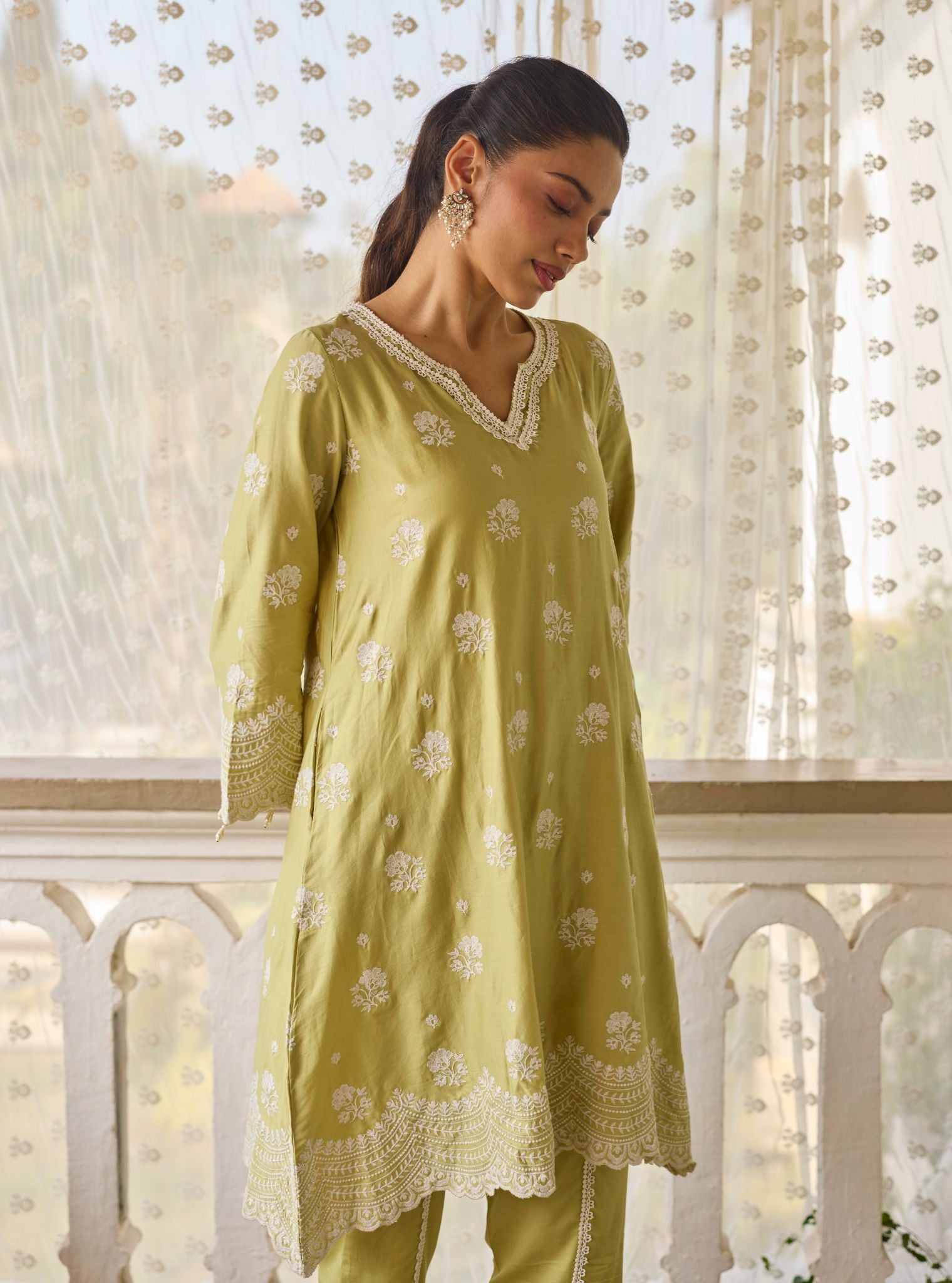 Hemangi Pima Satin Lime Green Kurta Set
