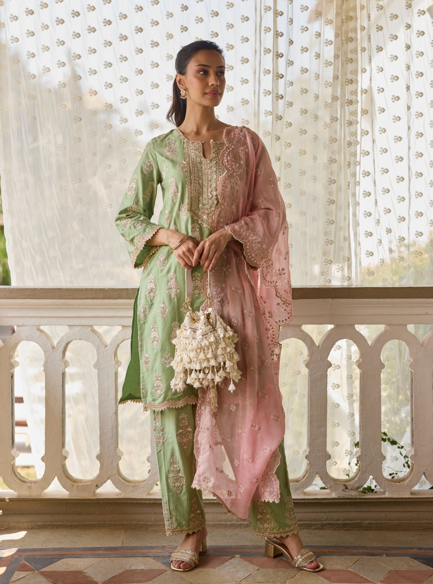 Intira Pima Satin Green Kurta Set