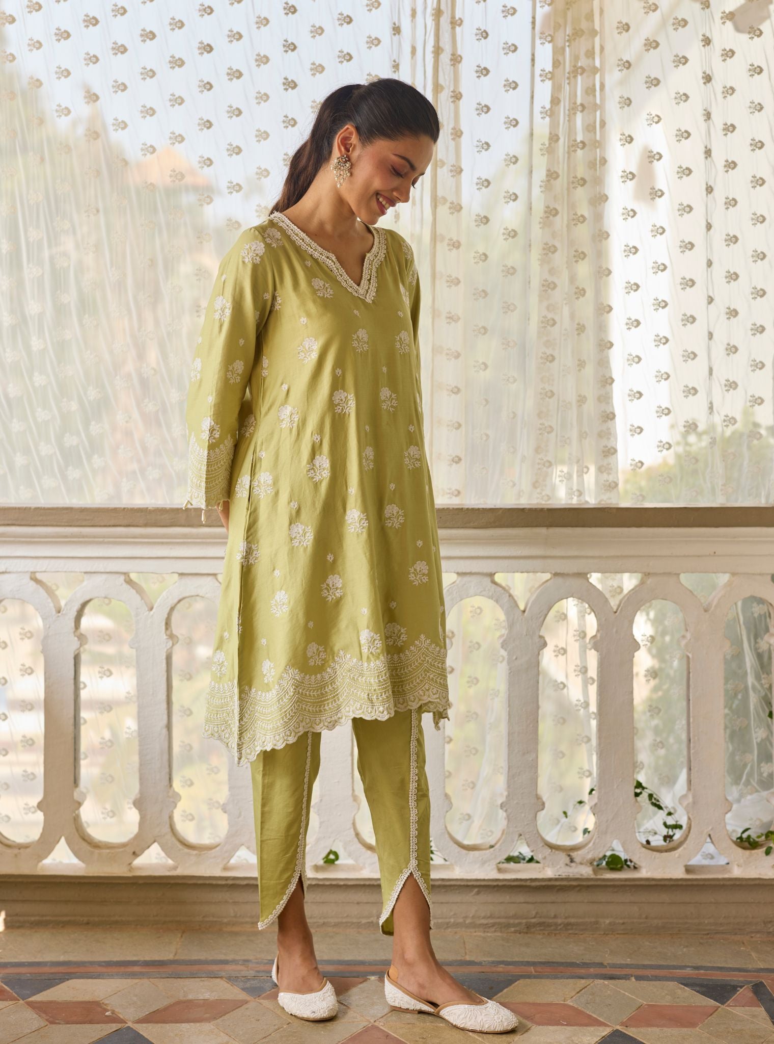 Hemangi Pima Satin Lime Green Kurta Set