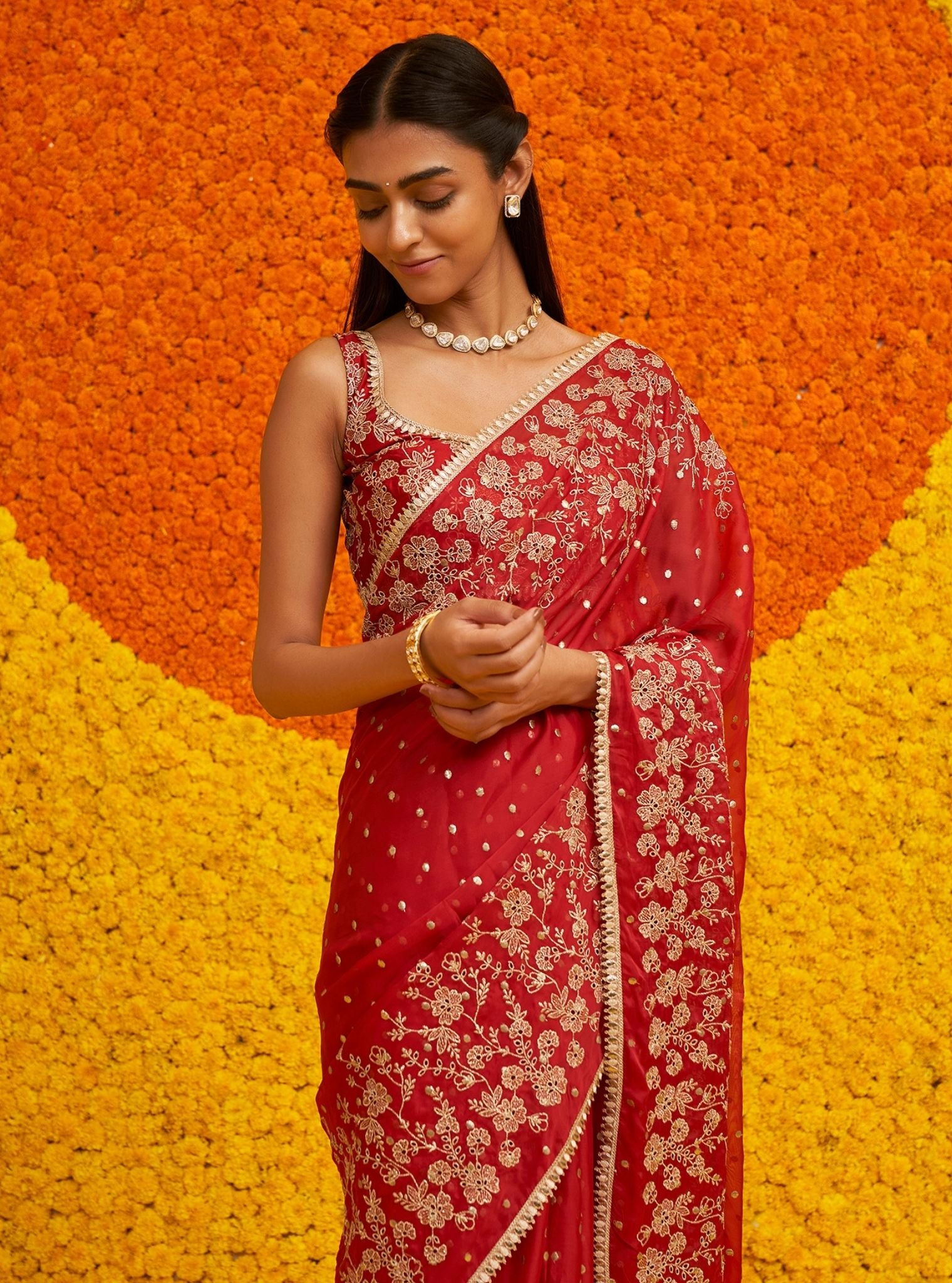 Mulmul Organza Jigar Red Saree