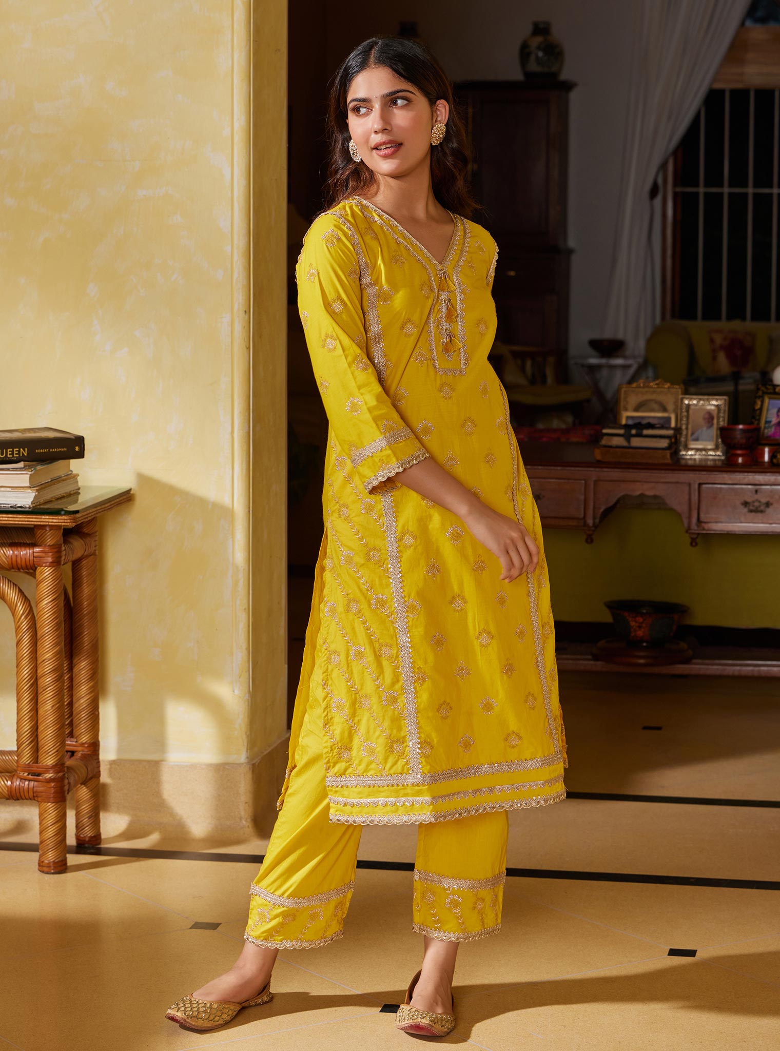 Mulmul Cotton Titli Yellow Pant