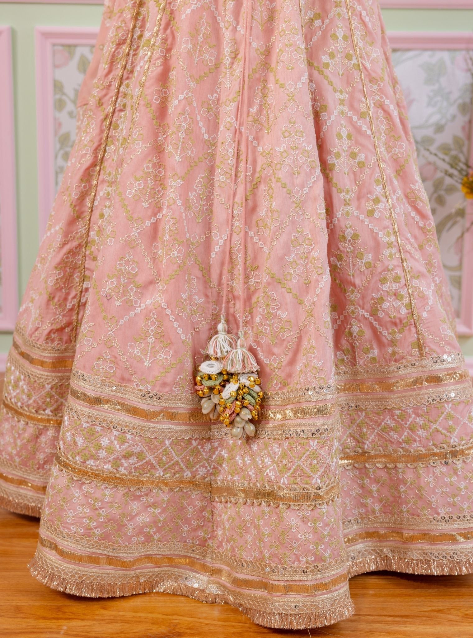 Mulmul Bemberg Silk Anton Pink Lehenga