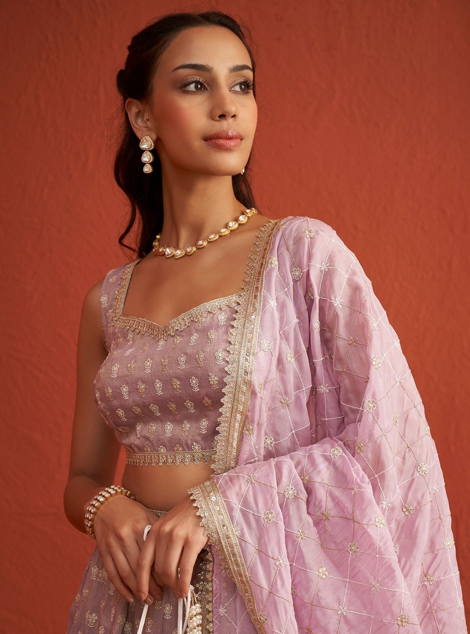 Mulmul Luxe Tissue Heeriye Lilac lehenga