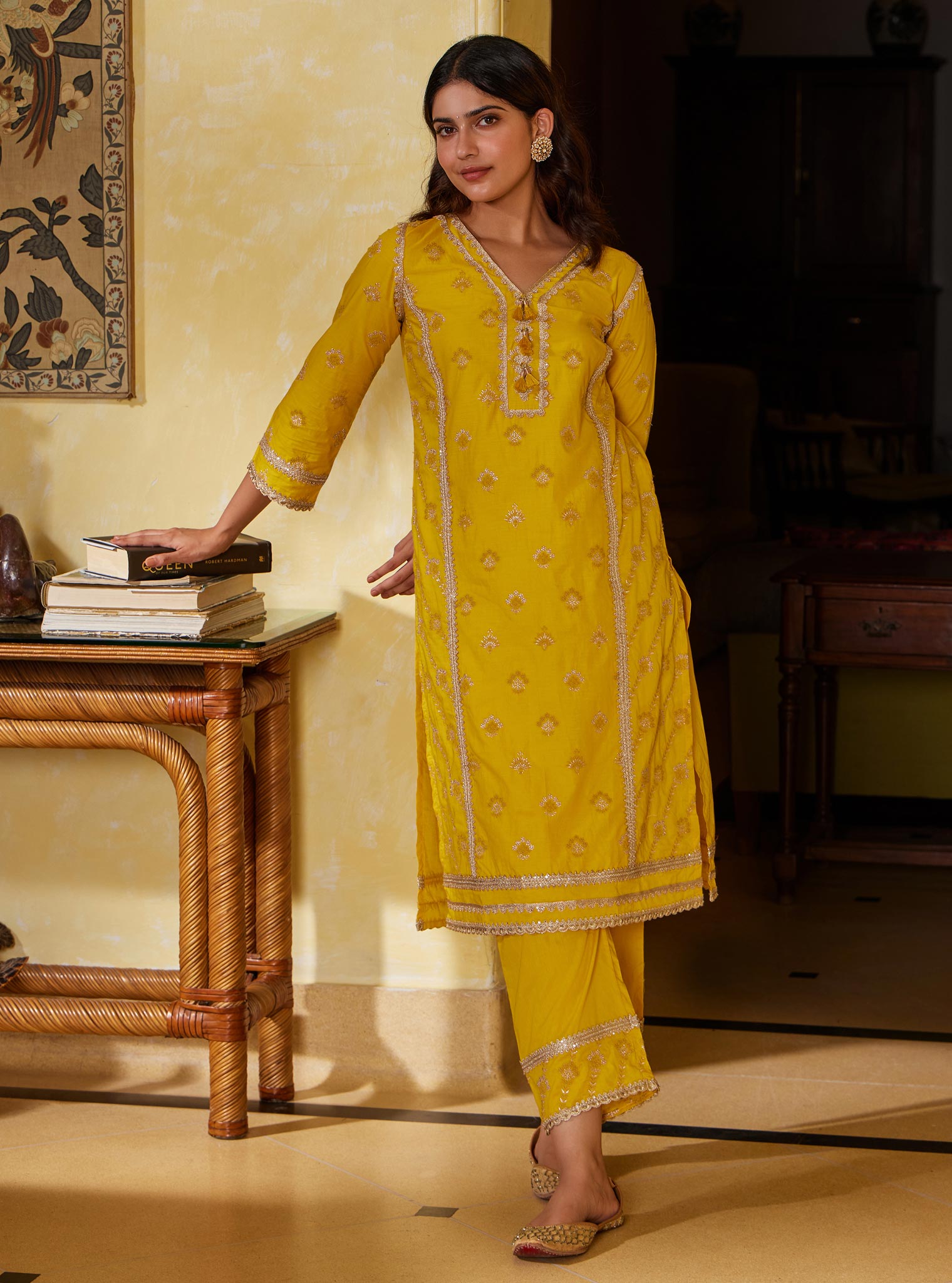 Mulmul Cotton Titli Yellow Pant