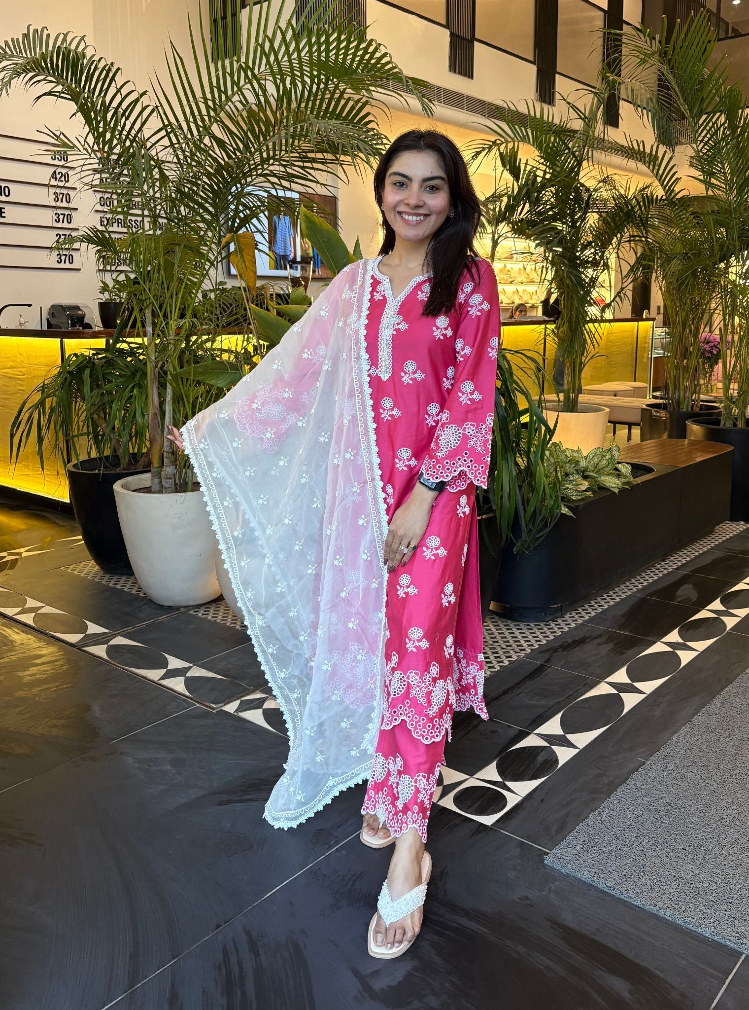 Dahna Pima Satin Fuschia Kurta Set