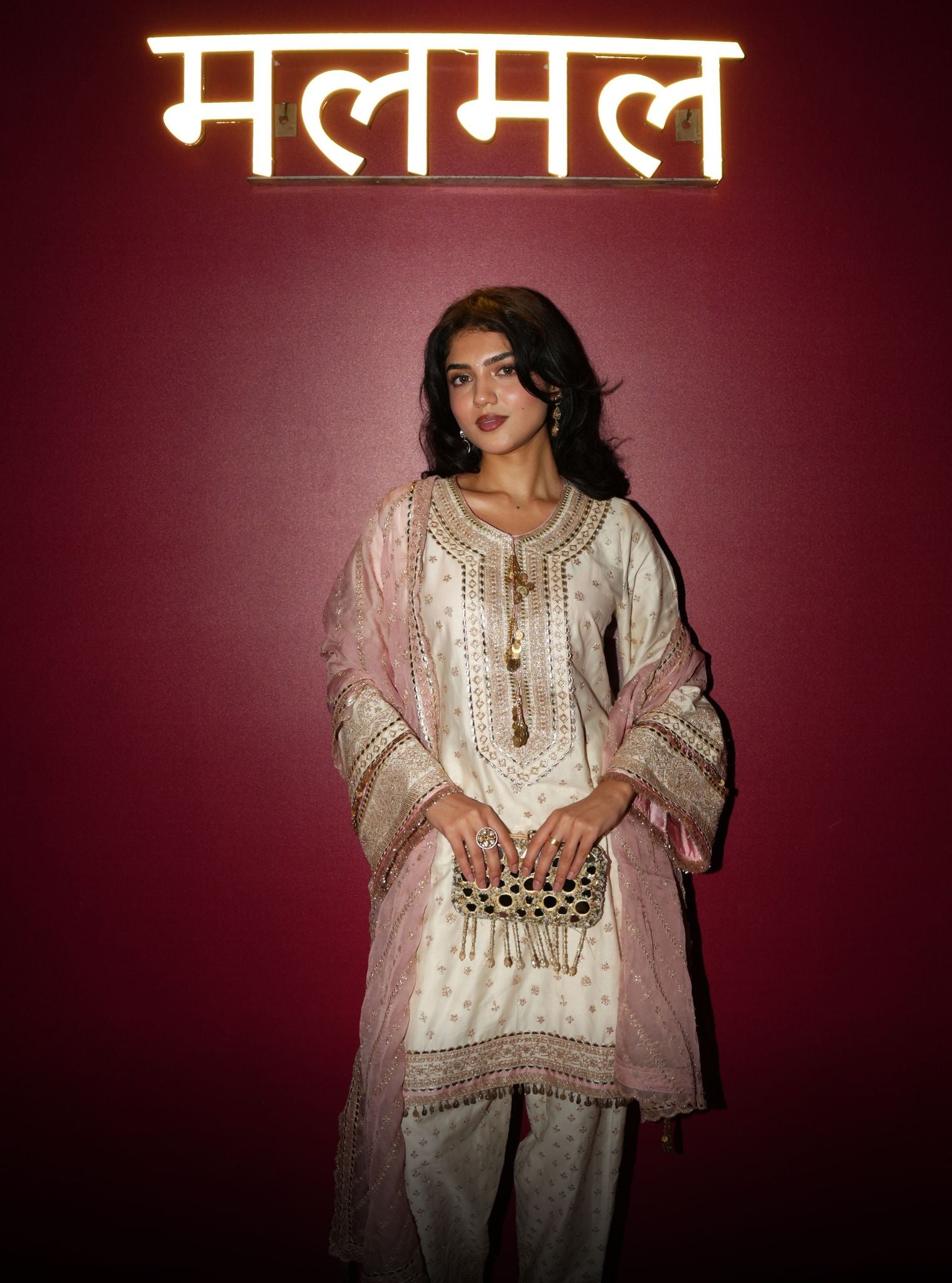 Sairi Pima Satin Off White Short Kurta Set