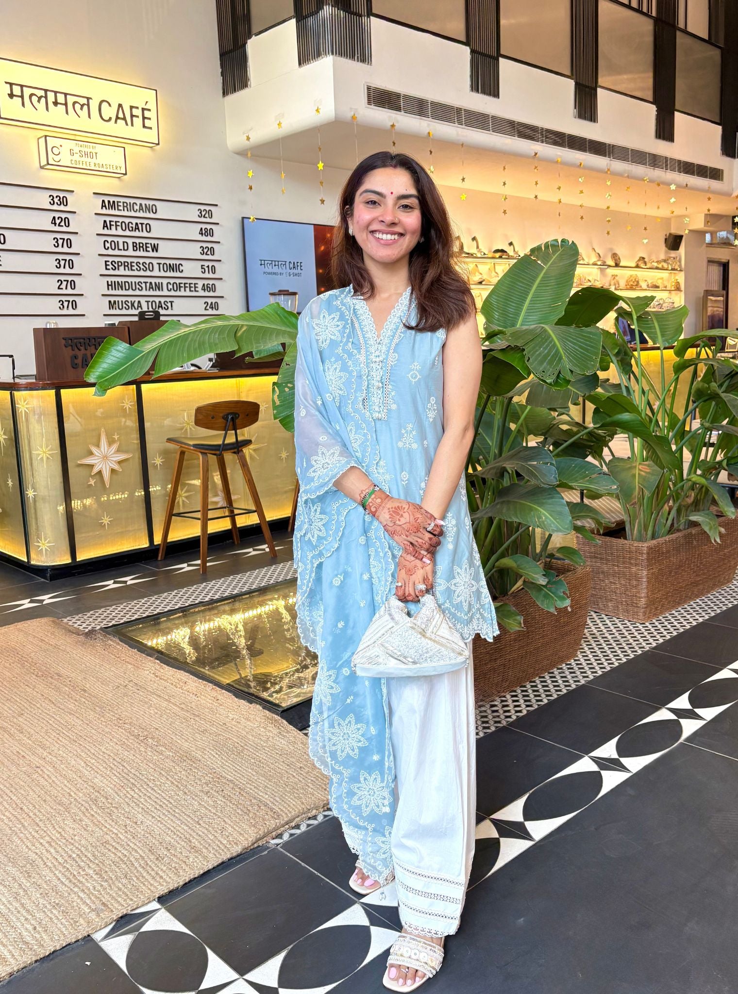 Zoa Supima Cotton Blue Kurta With Viona White Farshi Salwar