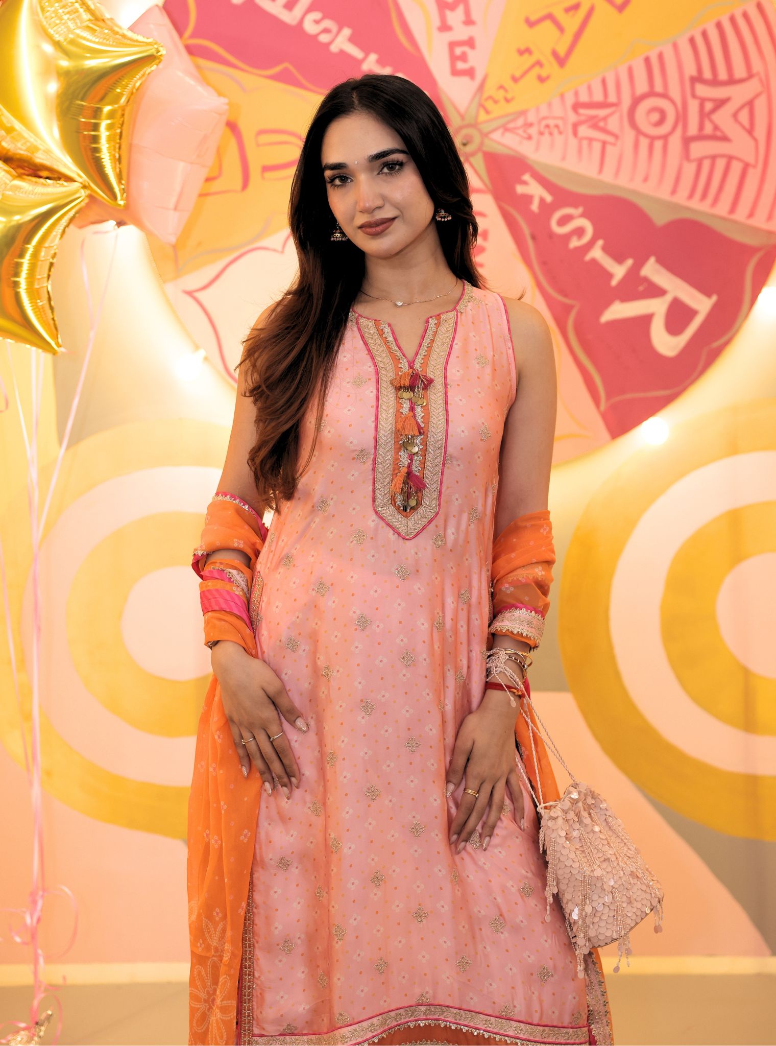 Lavya Cupro Satin Printed Pink Kurta Set