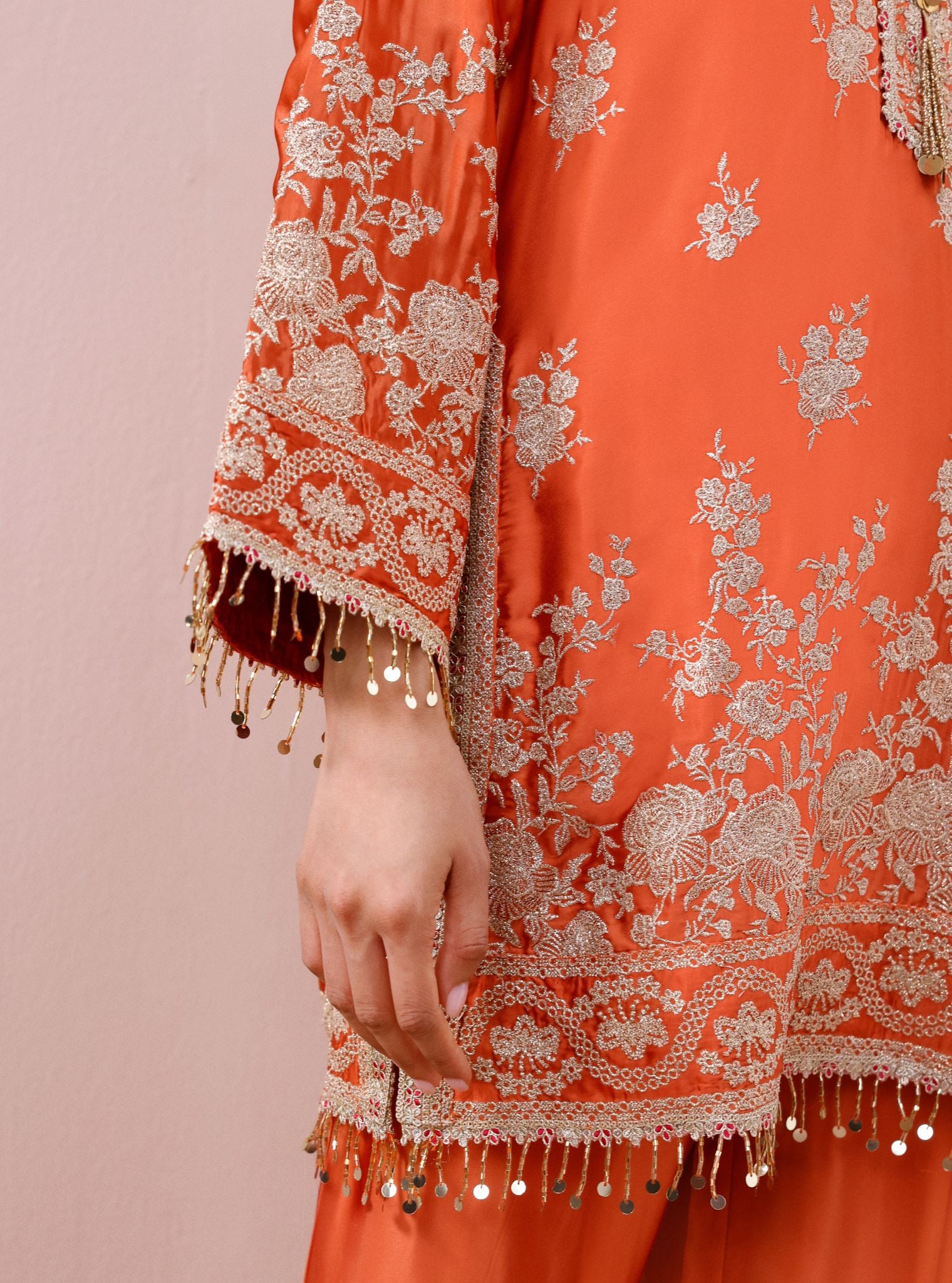Saaj Cupro Satin Orange Kurta Set