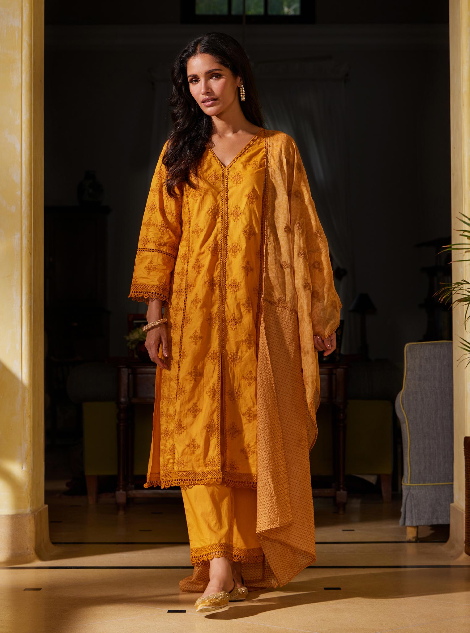 Mulmul Cotton Seher Orange Pant