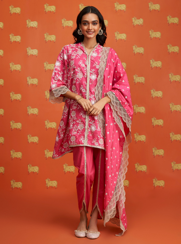 Mulmul Supima Cotton Alagi Fuschia Dupatta