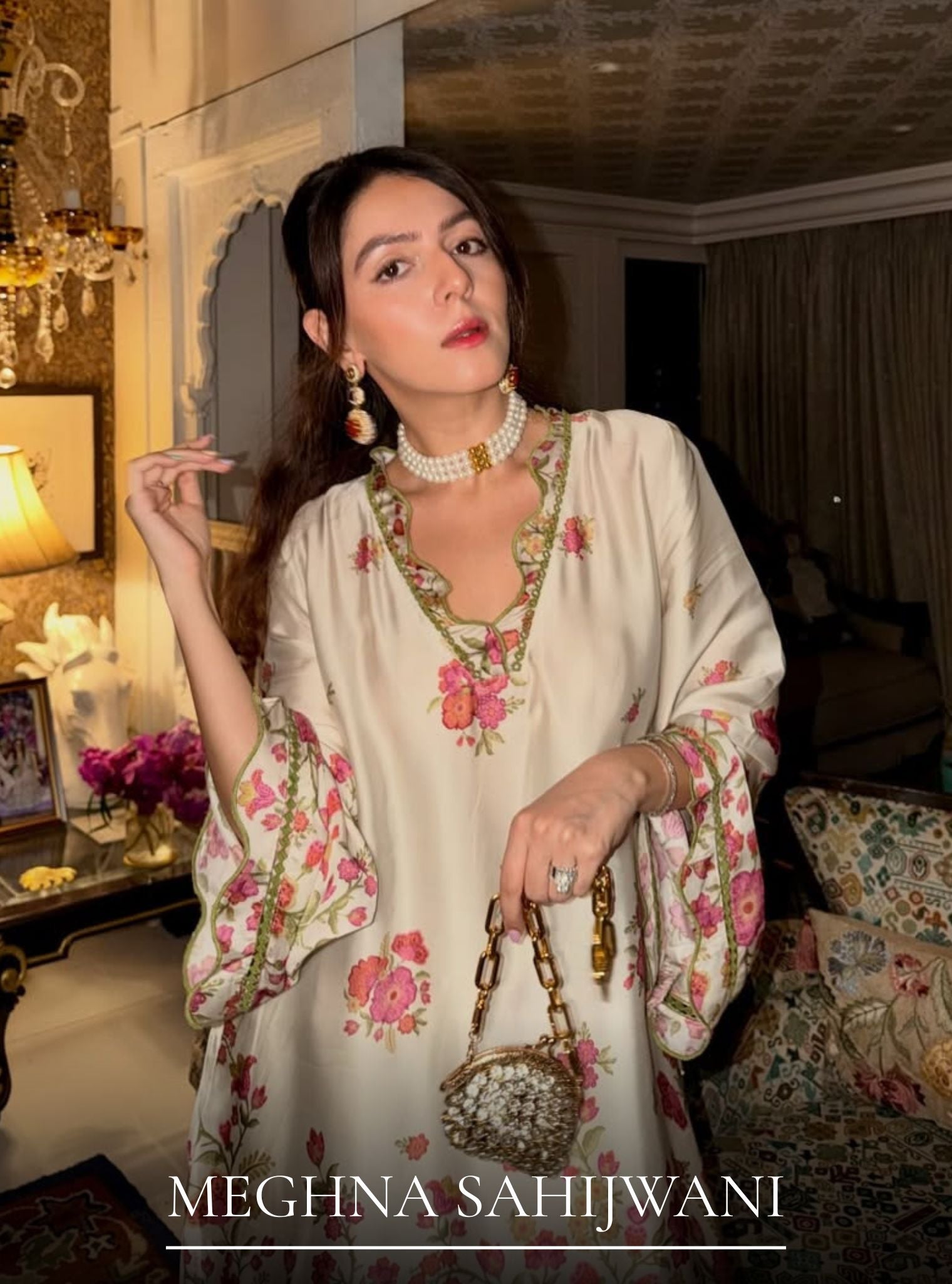 Nriti Cupro Satin Printed Off White Co-ord set