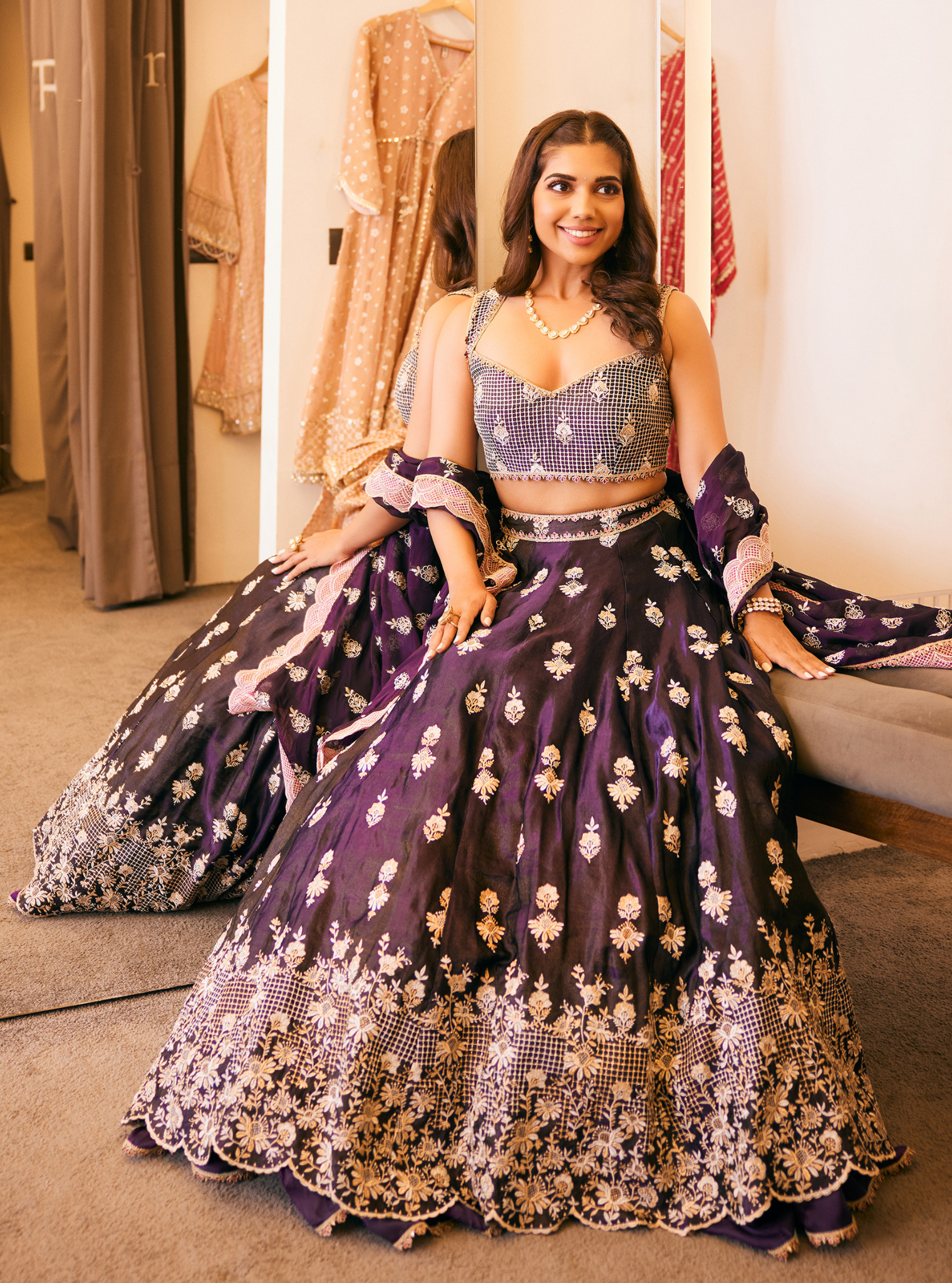 Mulmul Luxe Tissue Sathi Purple Lehenga