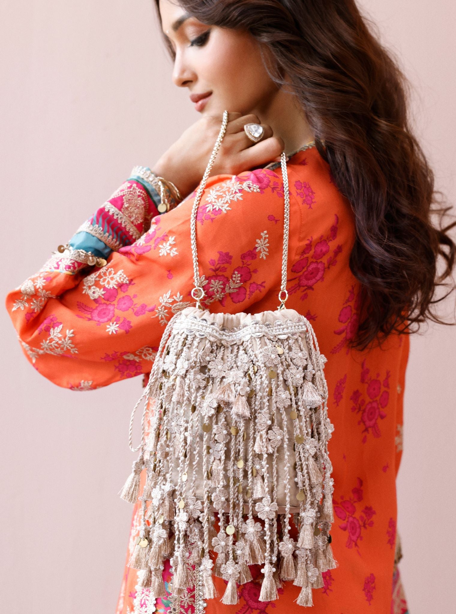 Forget me knot Gold Tassels Potli Bag
