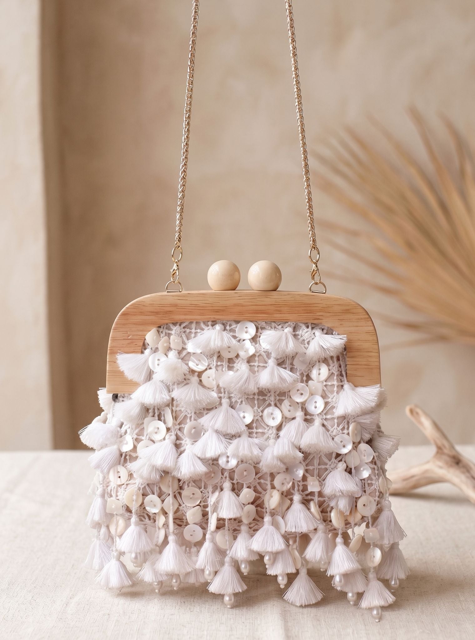 Cleopatra White Tassels Clutch Bag