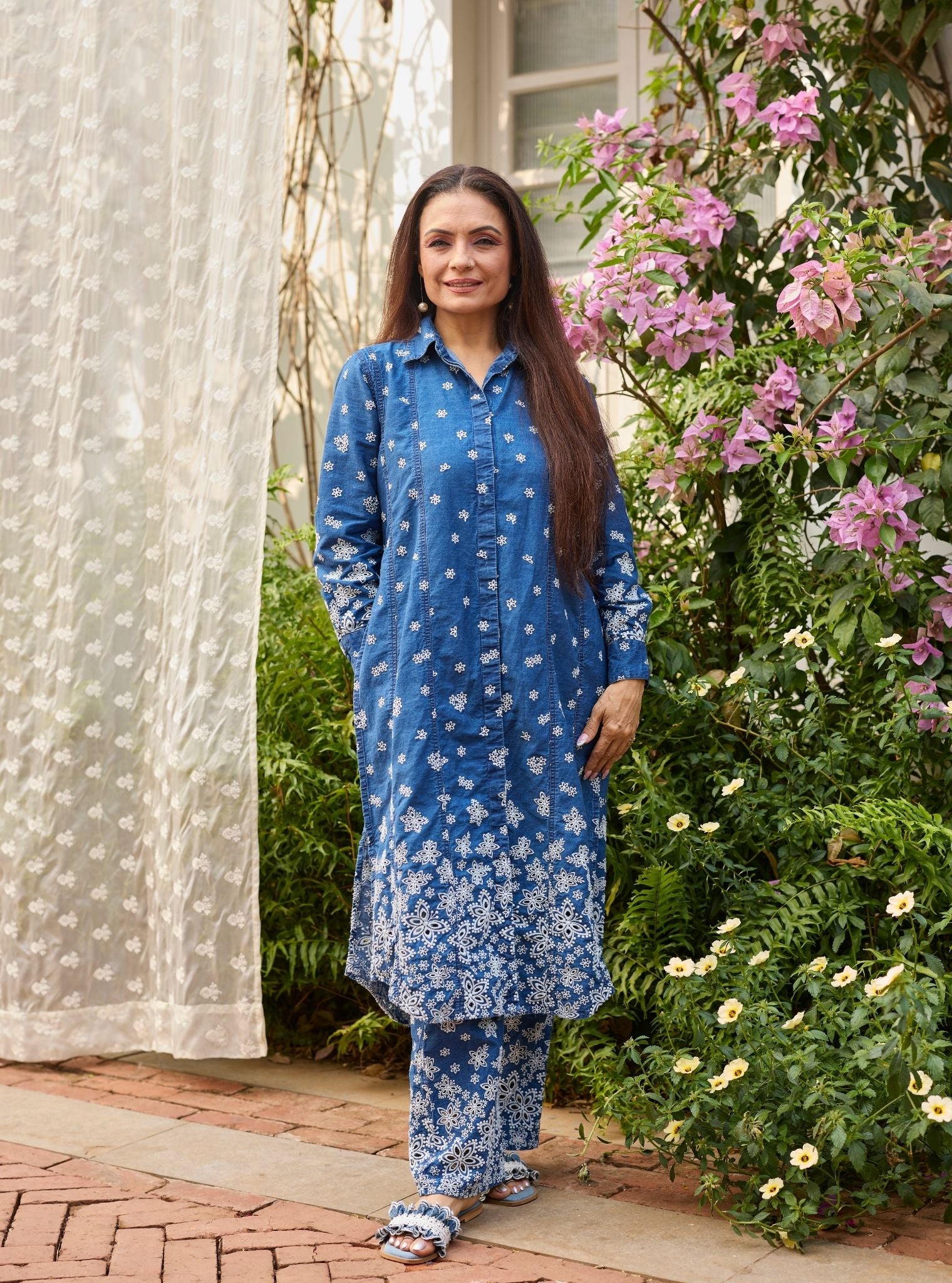 Amhara Denim Long Shirt Co-ord Set