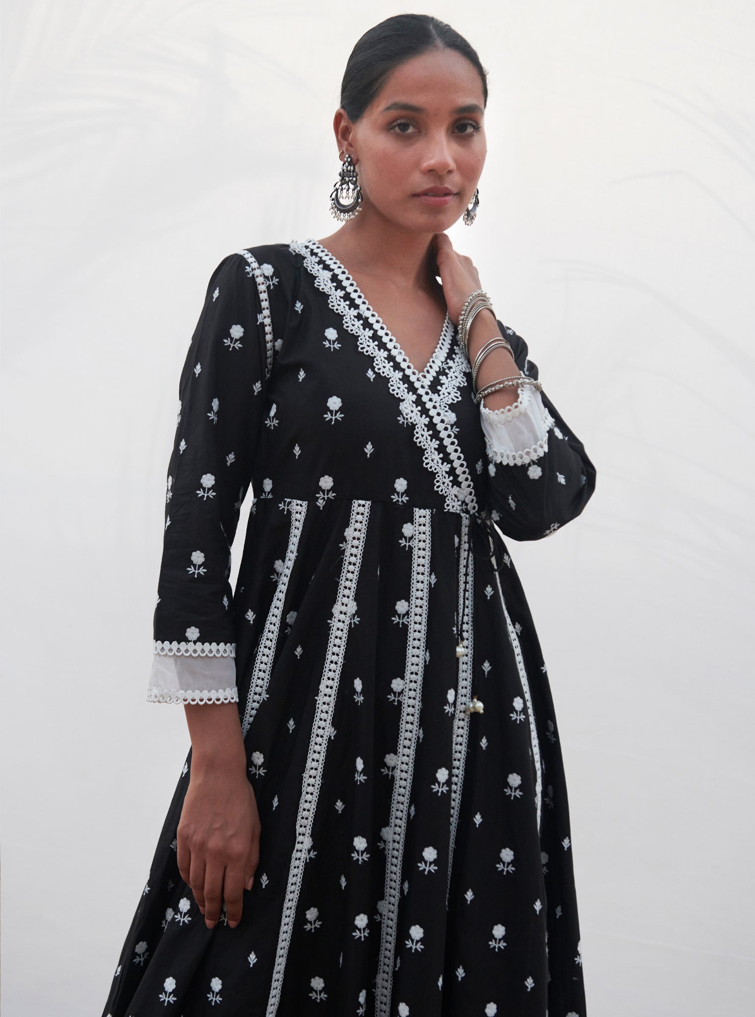 Mulmul Cotton Arambol Anarkali Black kurta
