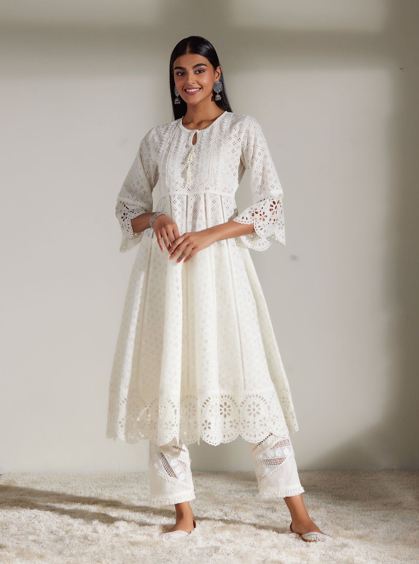 Mulmul Supima Cotton Diagonal Pintuck White Pant main image 1