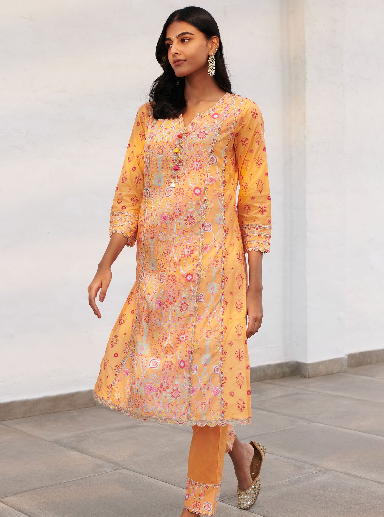 Mulmul Cotton Avery Orange Kurta