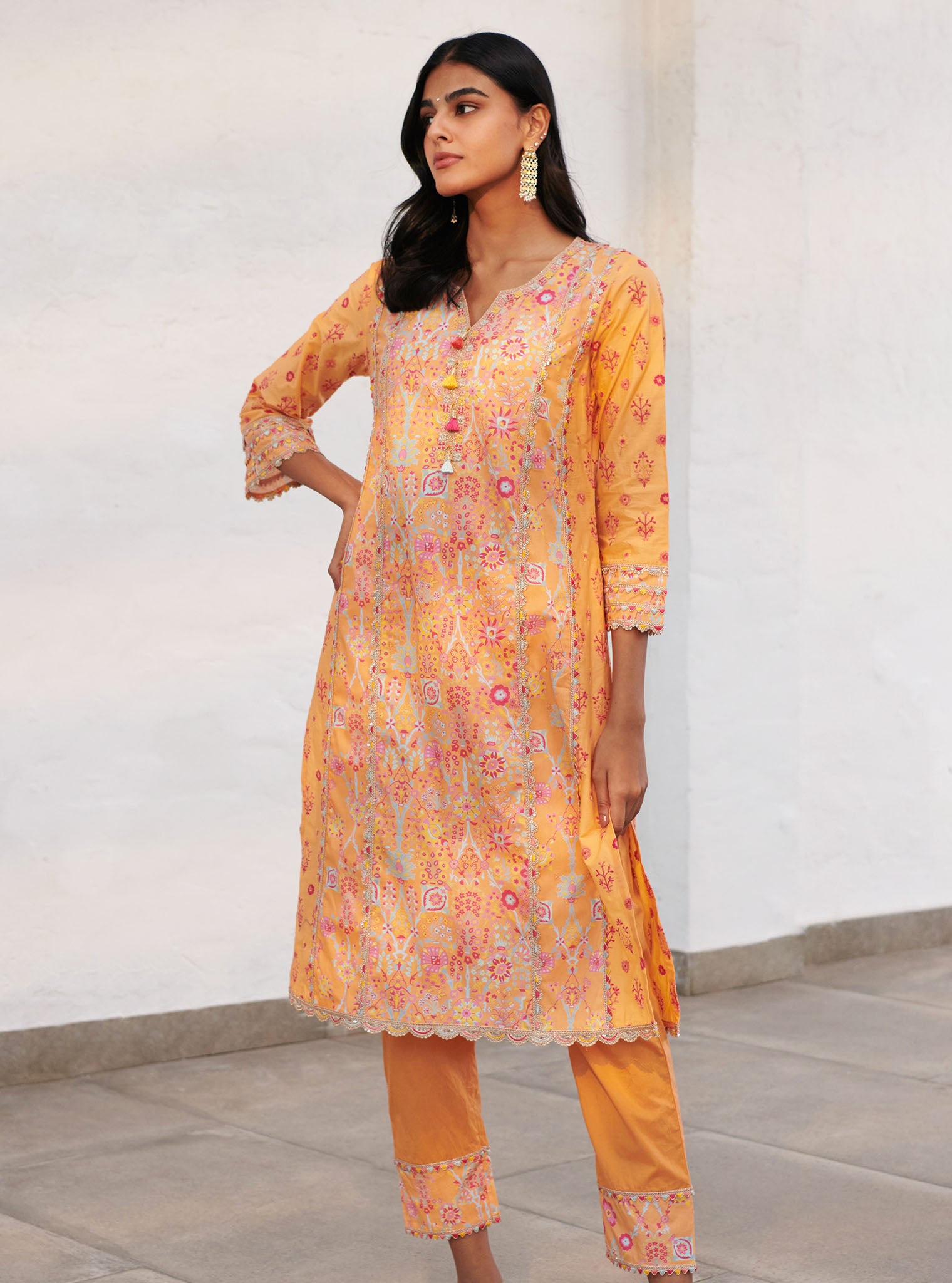 Mulmul Cotton Avery Orange Kurta