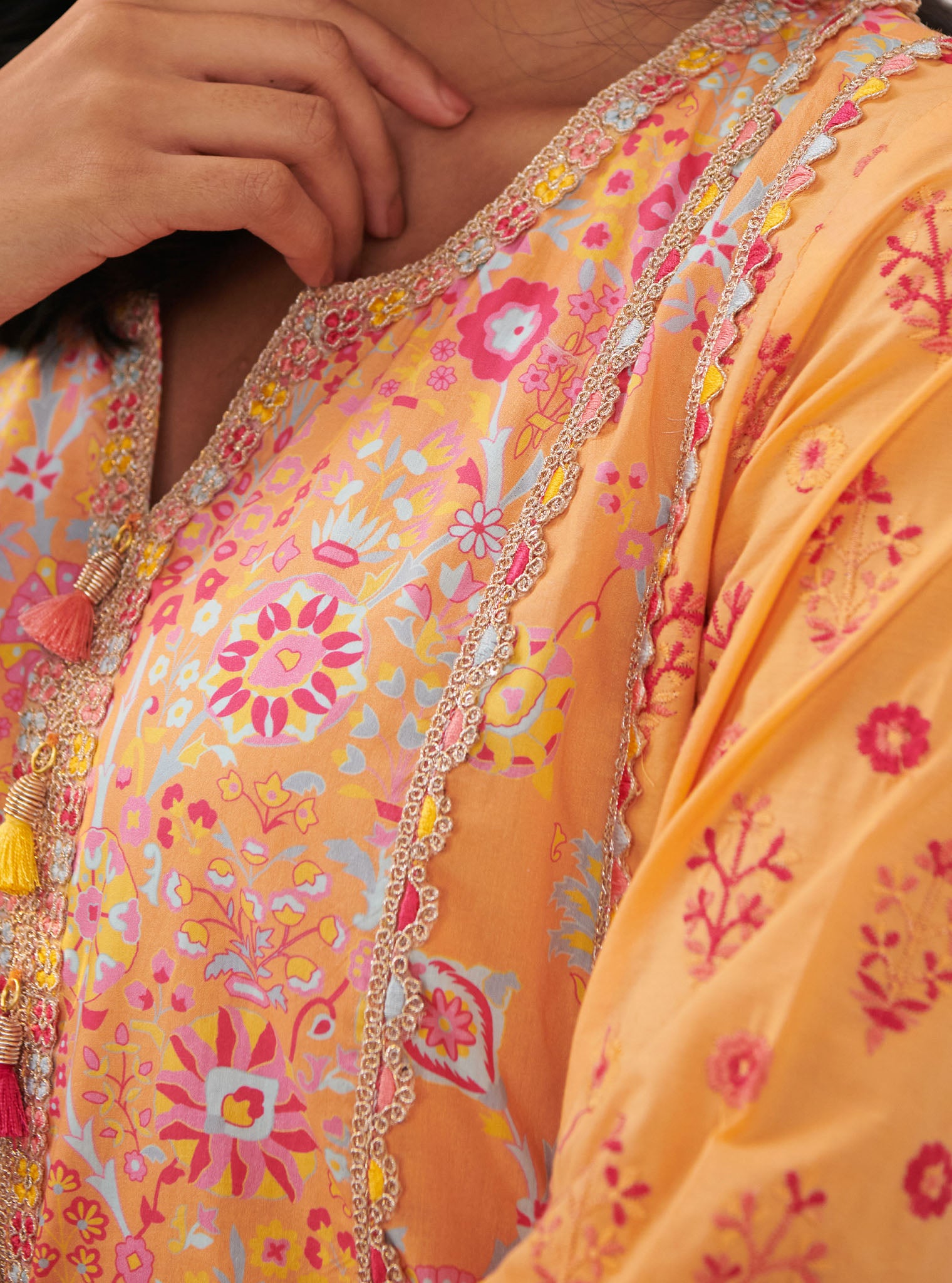 Mulmul Cotton Avery Orange Kurta