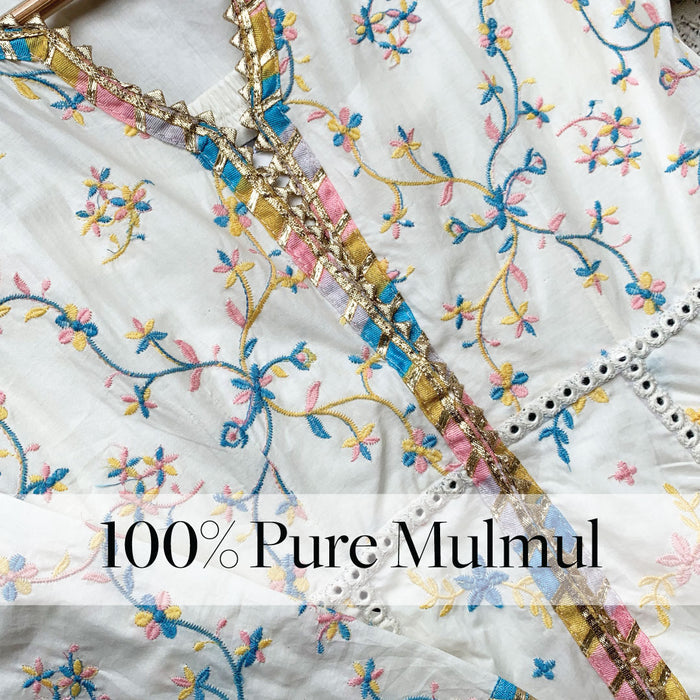 Mulmul Cotton Ayla Anarkali Off White Kurta
