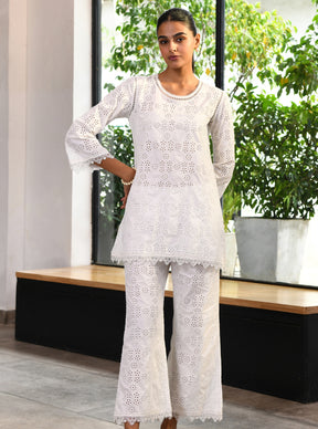 Mulmul Cotton Beverly White Top With Beverly White Pant