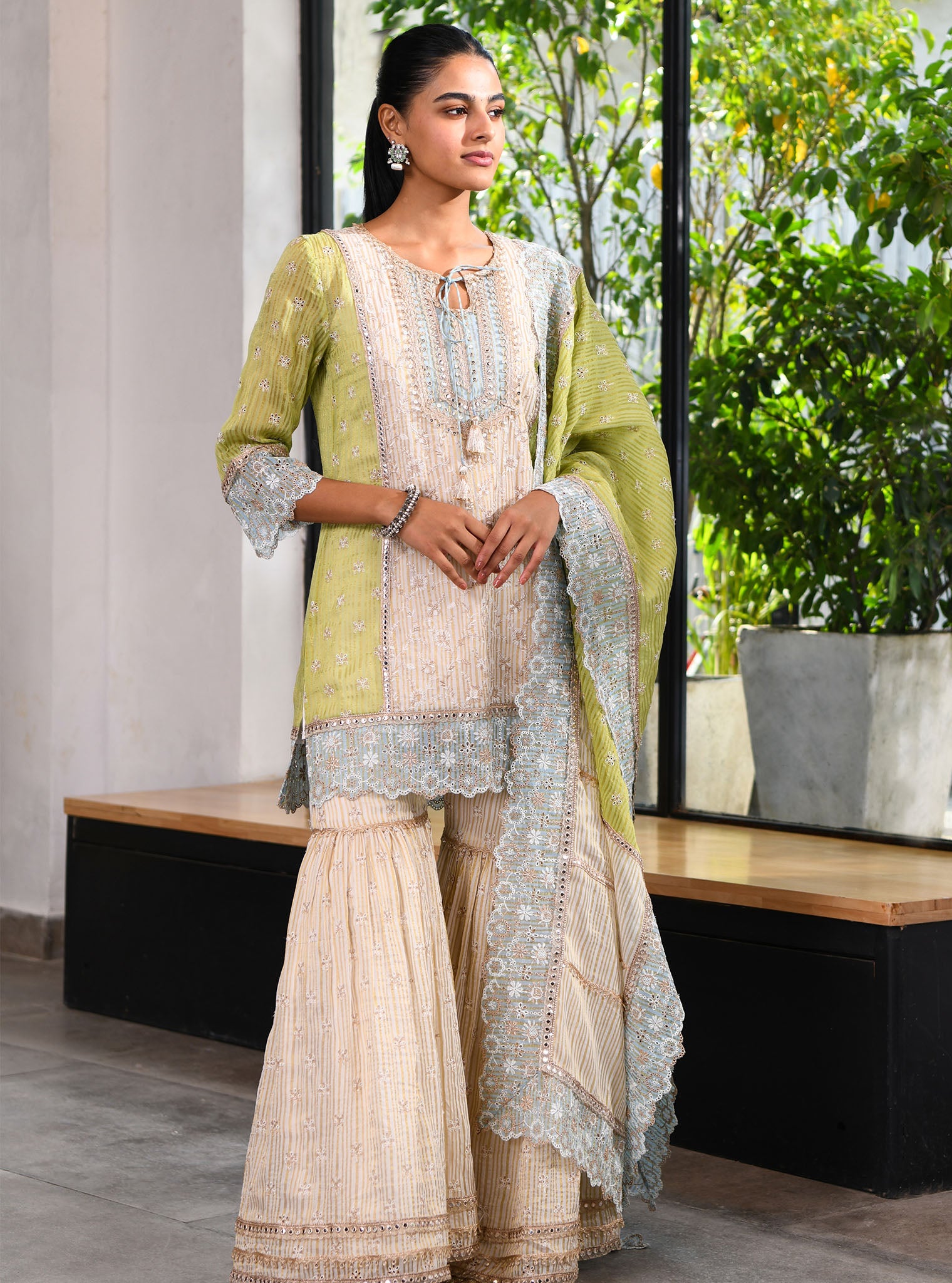 Mulmul Banarsi Birchin Off White Garara