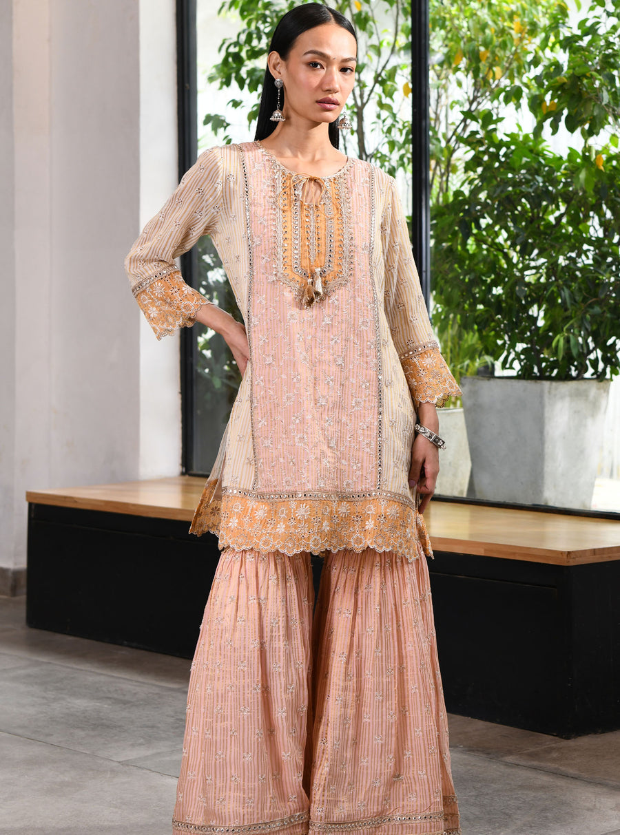 Mulmul Banarsi Birchin Pink Kurta