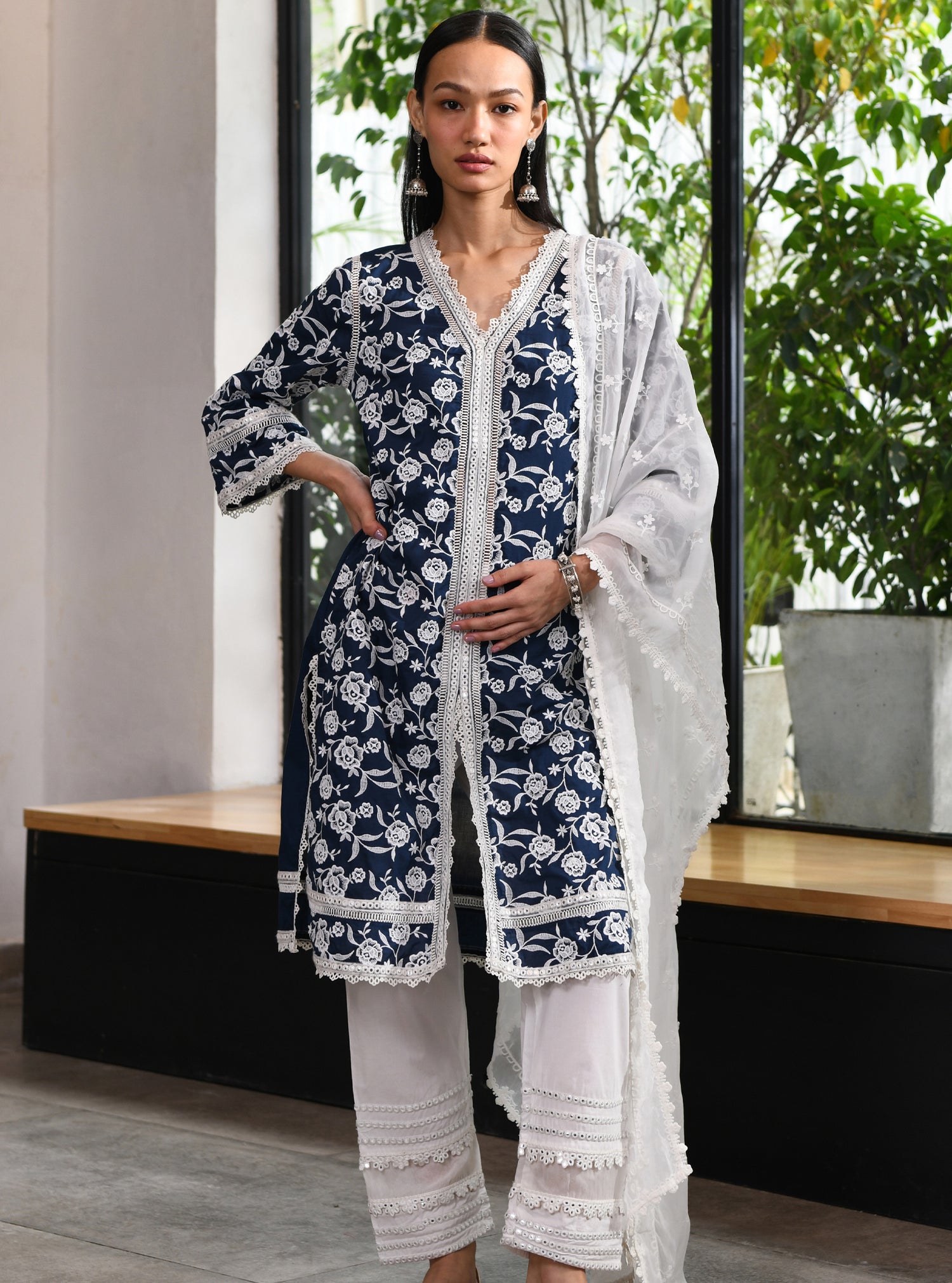 Mulmul Supima Cotton Briallen Kurta Navy
