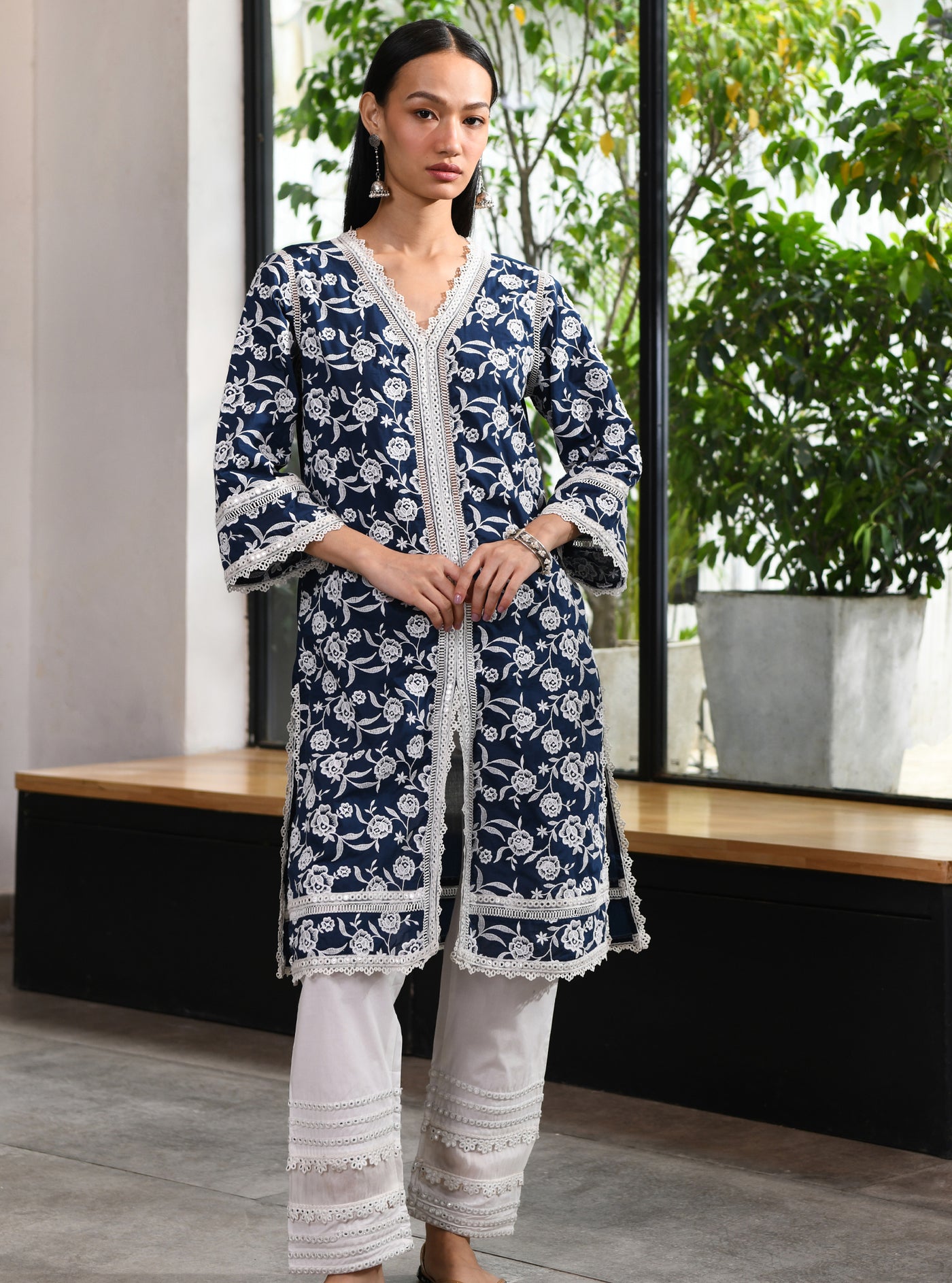 Mulmul Supima Cotton Briallen Kurta Navy main image 1