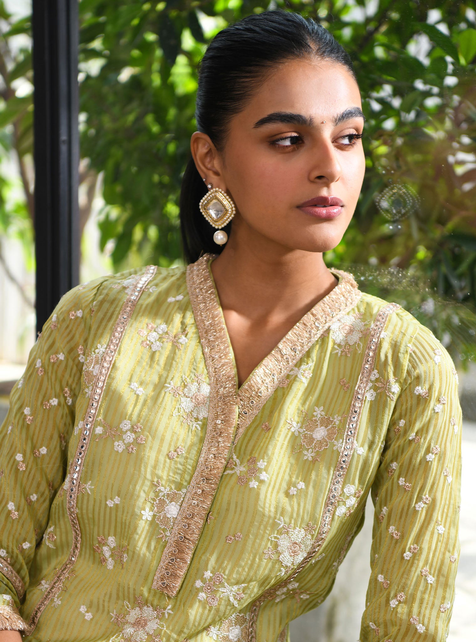 Mulmul Banarsi Carey Green Kurta