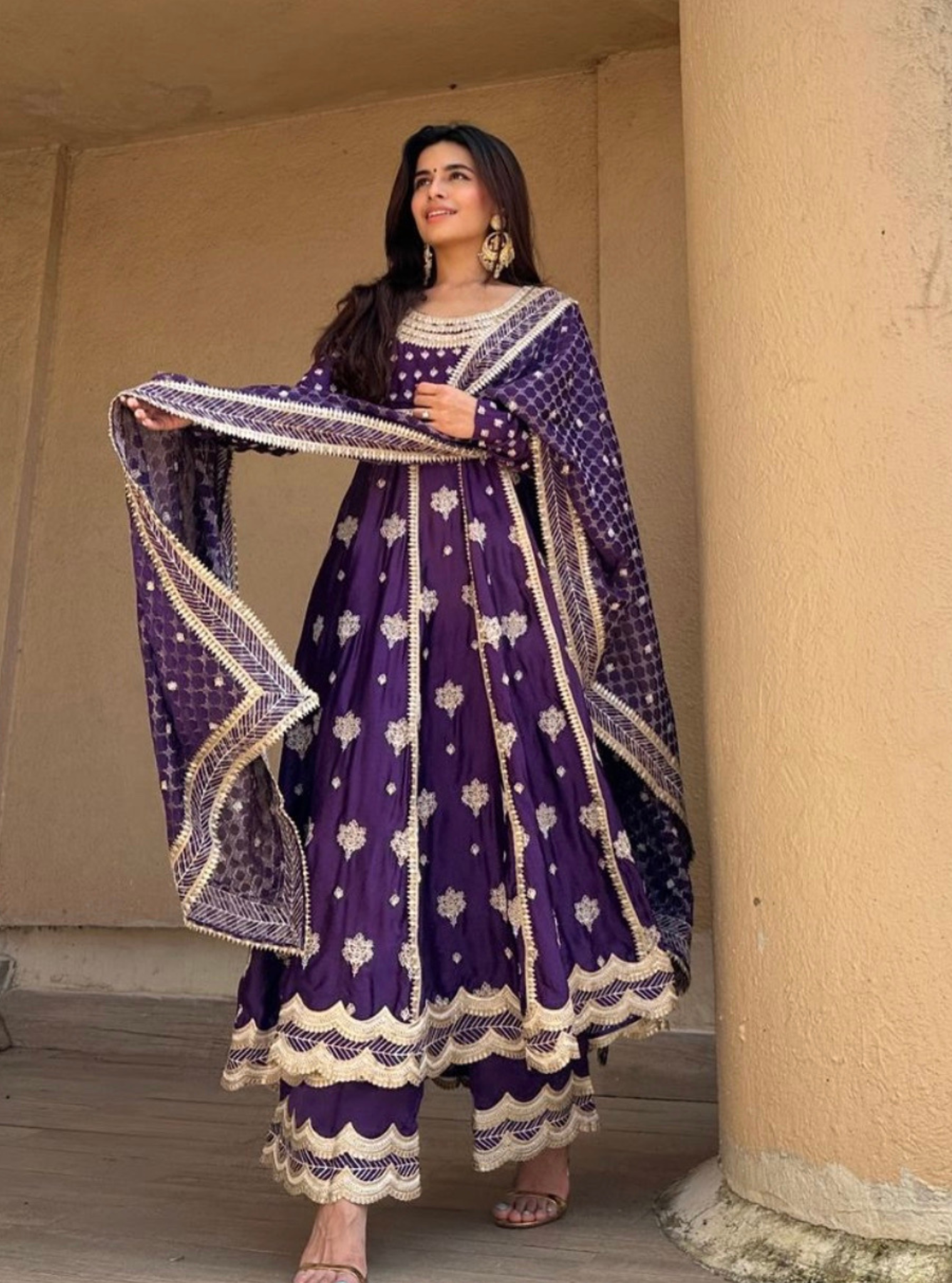 Mulmul Organza Satin Palki Purple Kurta With Mulmul Organza Satin Palki Purple Pant