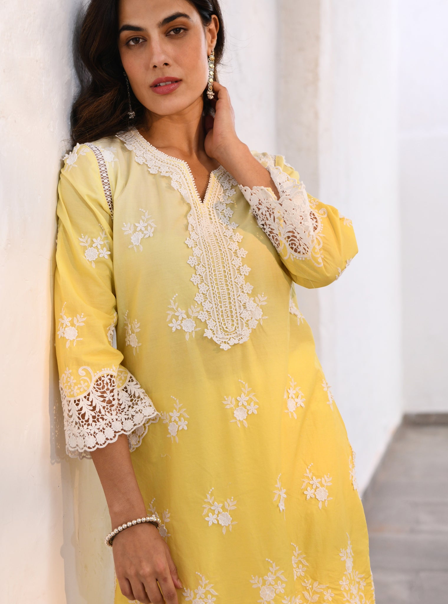 Mulmul Cotton Chapoli Yellow Kurta With Mulmul Cotton Chapoli Yellow P