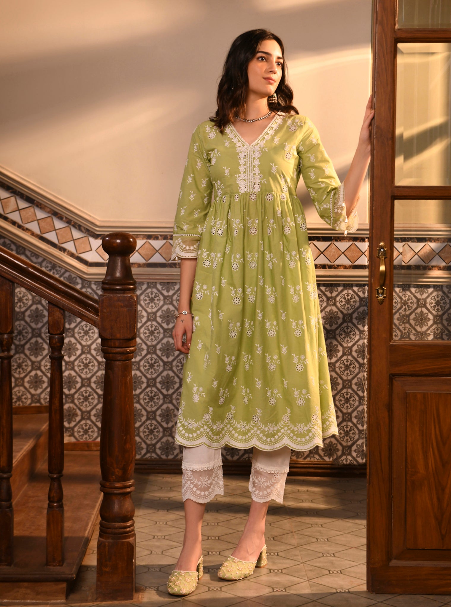 Mulmul Cotton Afarin Light Green Kurta