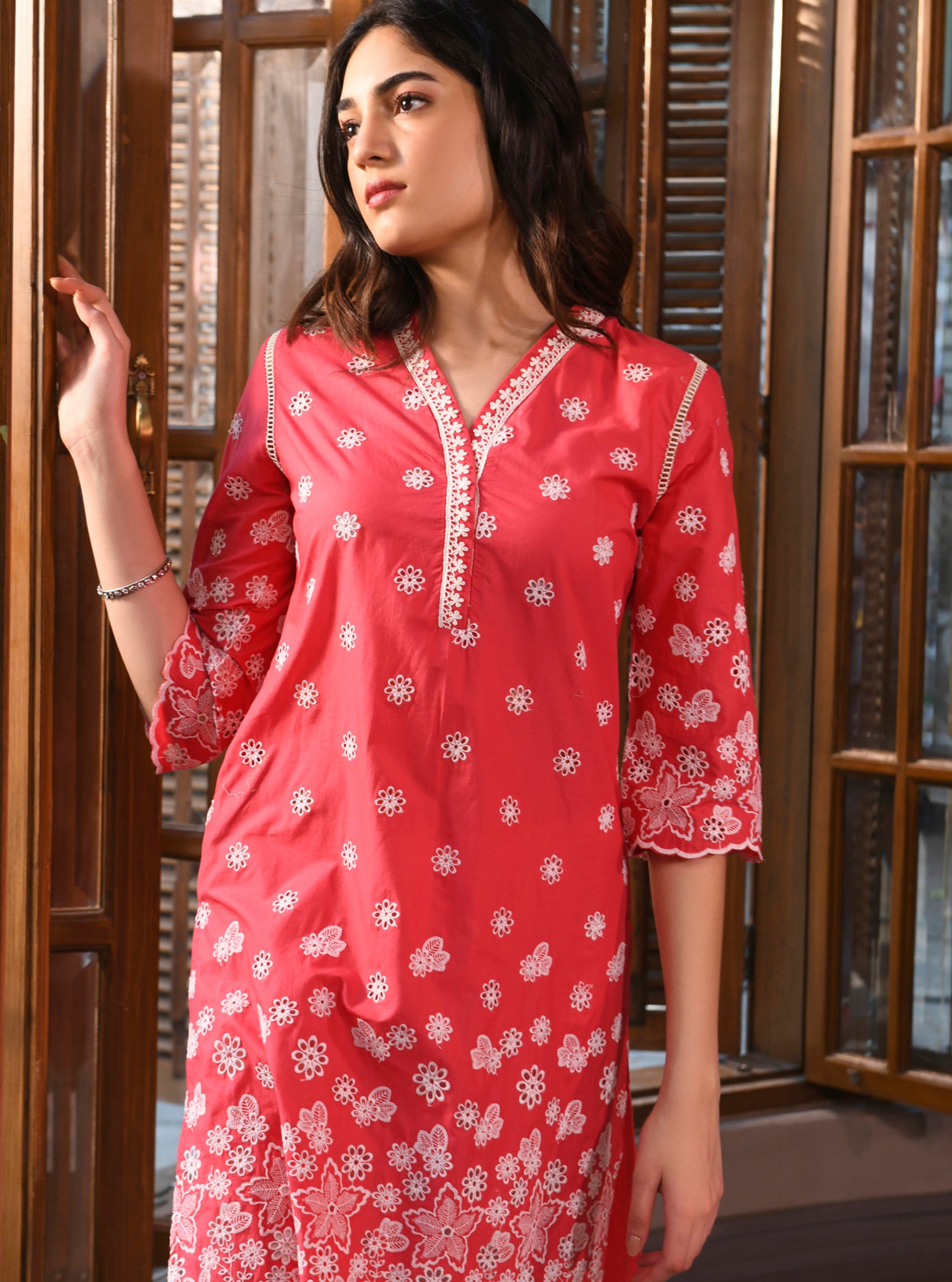 Mulmul Cotton Irsia Red Kurta