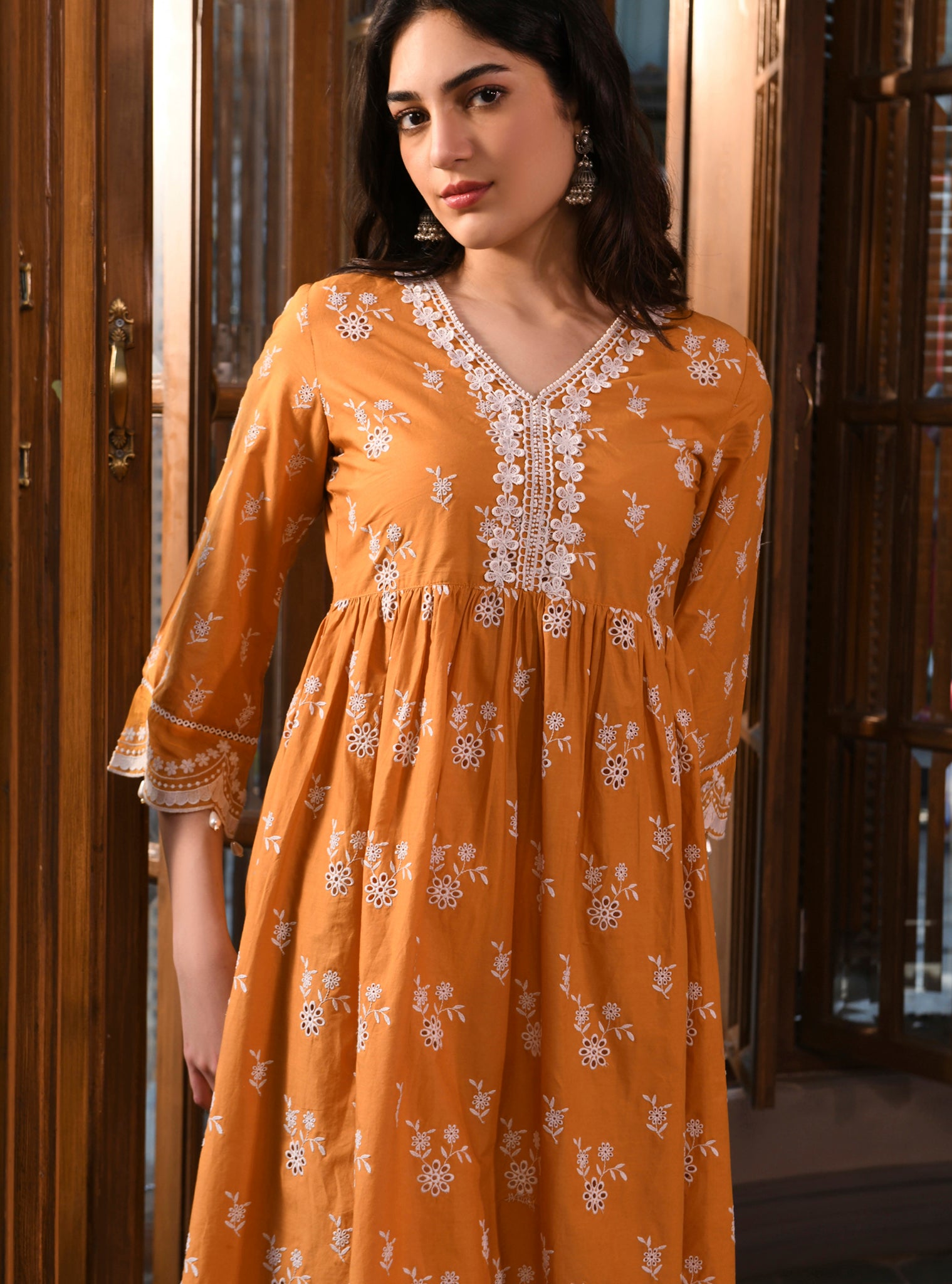 Mulmul Cotton Afarin Orange Kurta