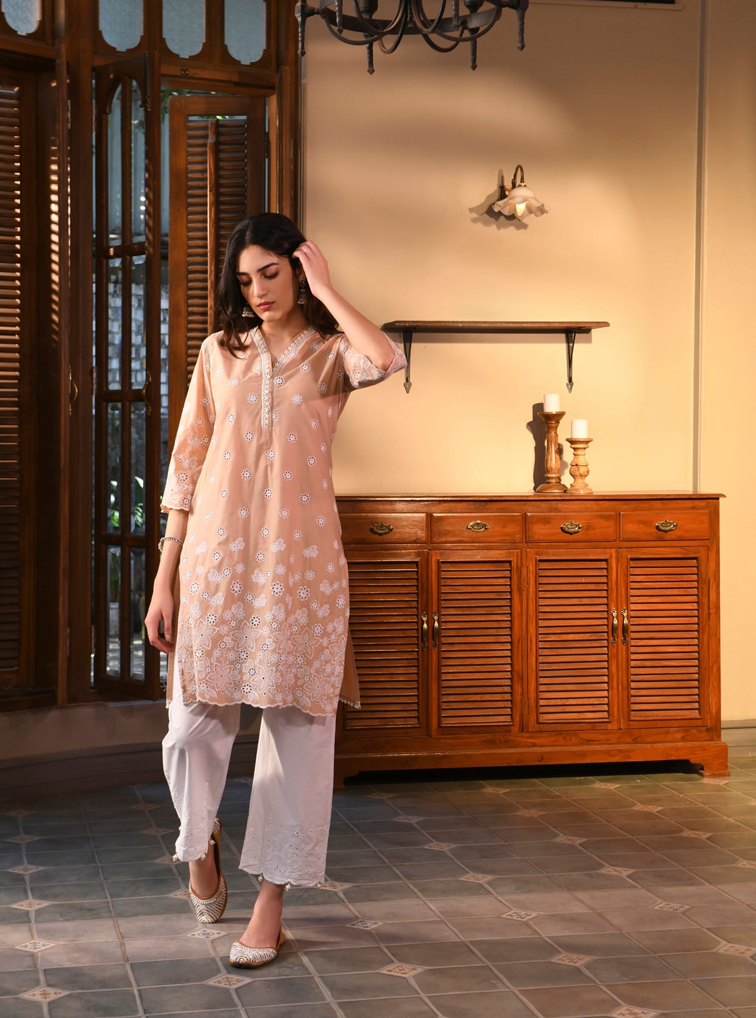 Mulmul Cotton Irsia Beige Kurta