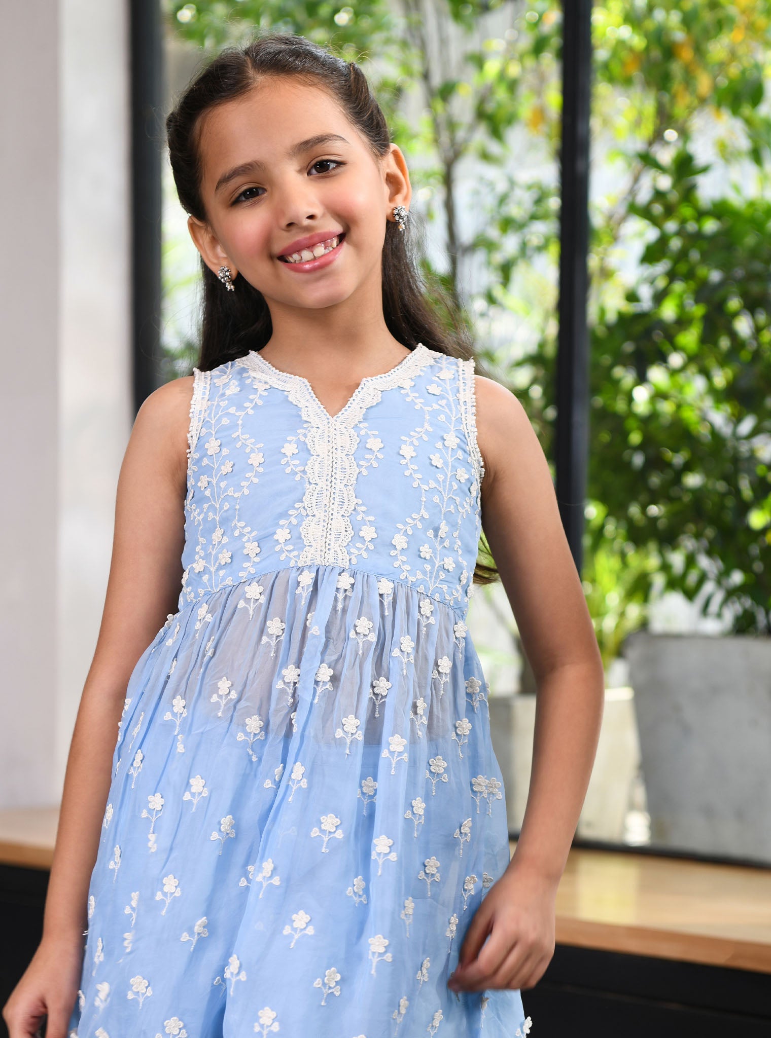 Mulmul Blue Organza Destiny Kurta