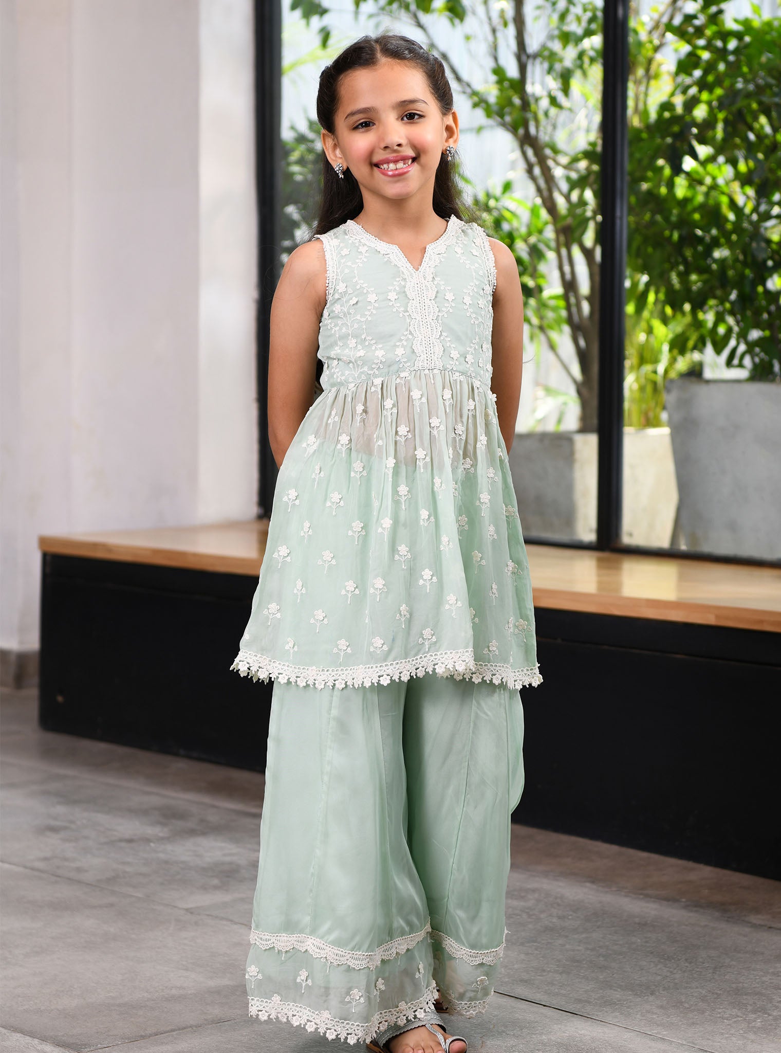 Mulmul Green Organza Destiny Sharara