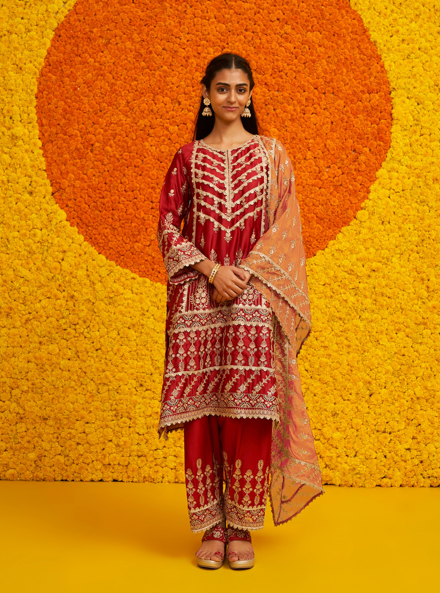 Mulmul HO Silk Ambar Burnt Orange Dupatta