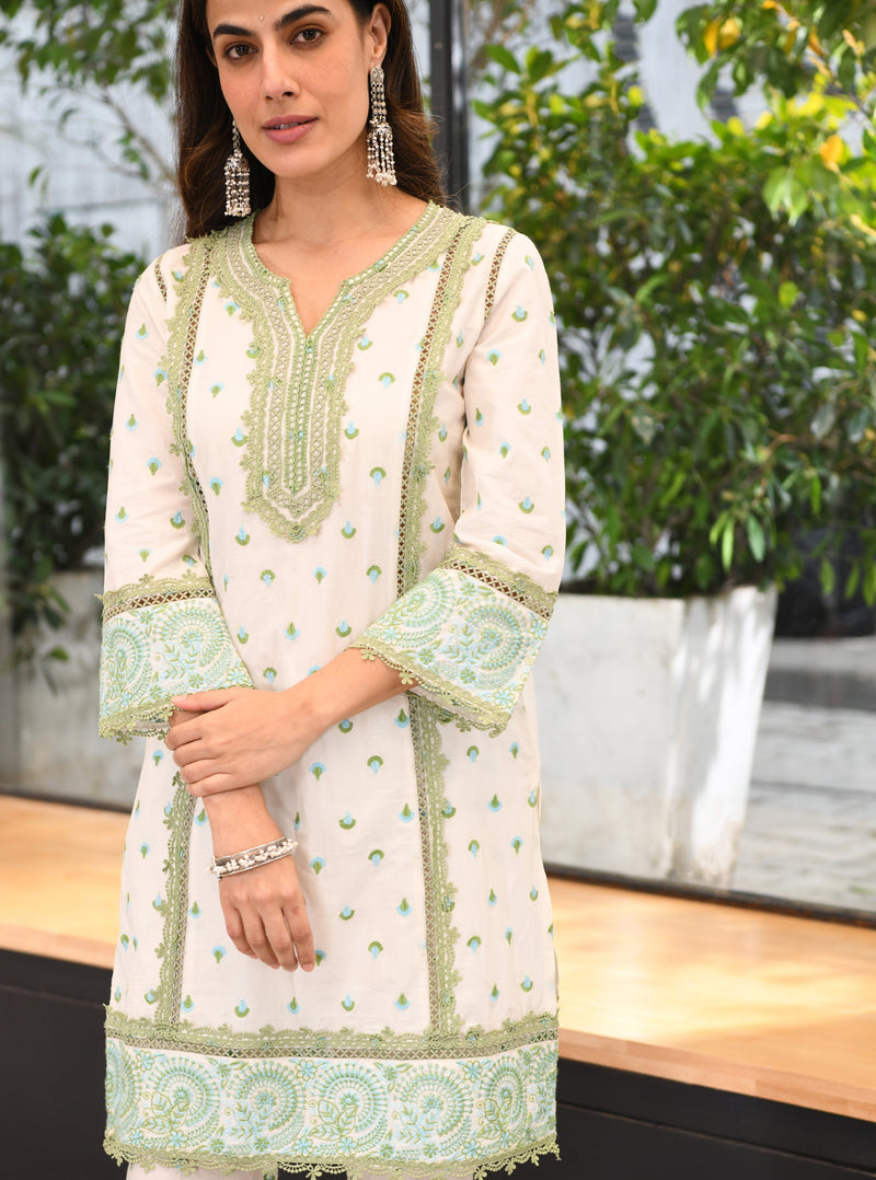 Mulmul Cotton Elsie Kurta Off White