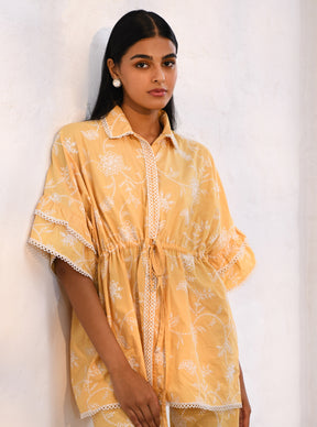 Mulmul Cotton Ely Yellow Top With Ely Yellow Pant